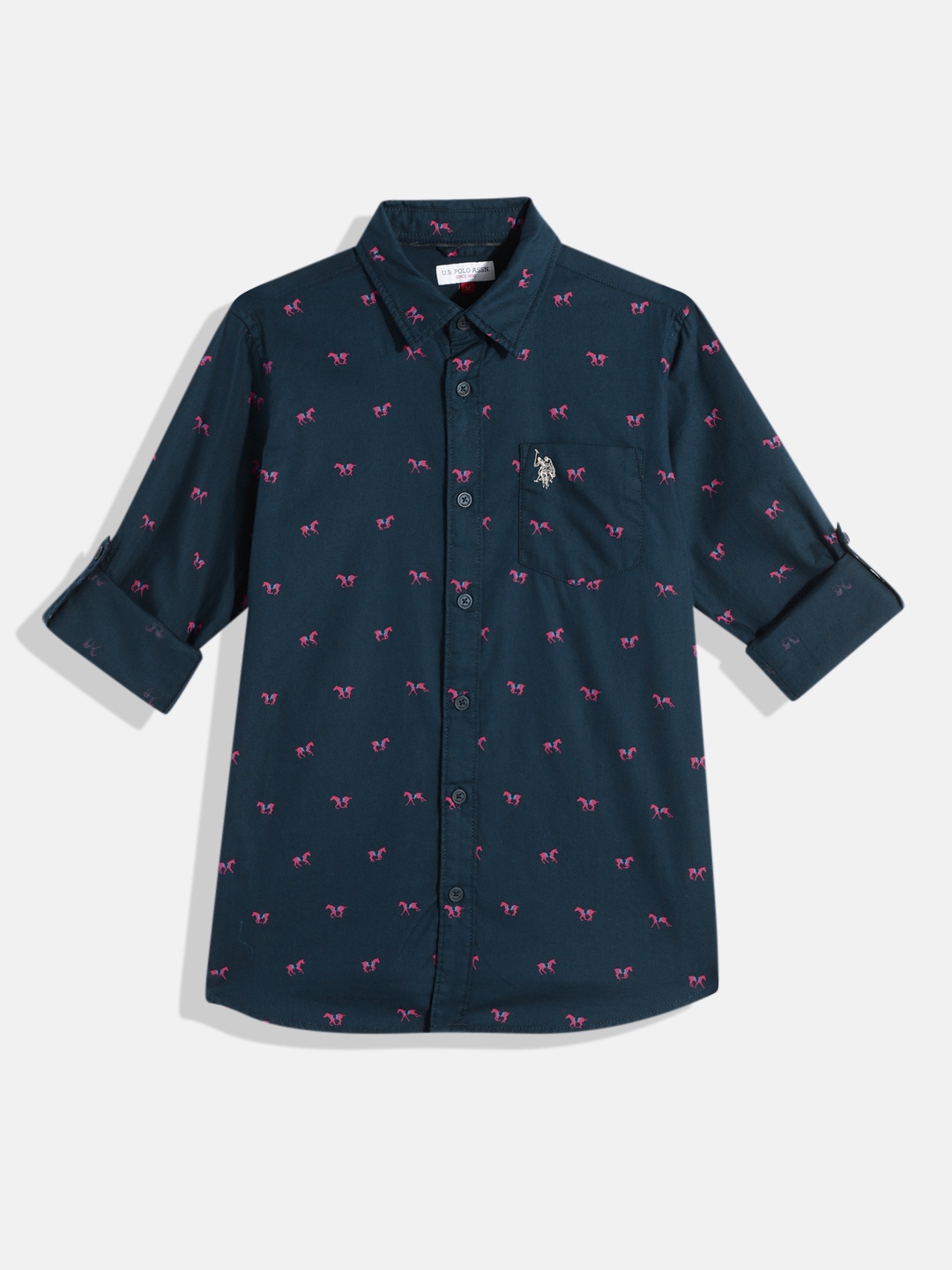 

U.S. Polo Assn. Kids Boys Navy Blue Printed Pure Cotton Casual Shirt