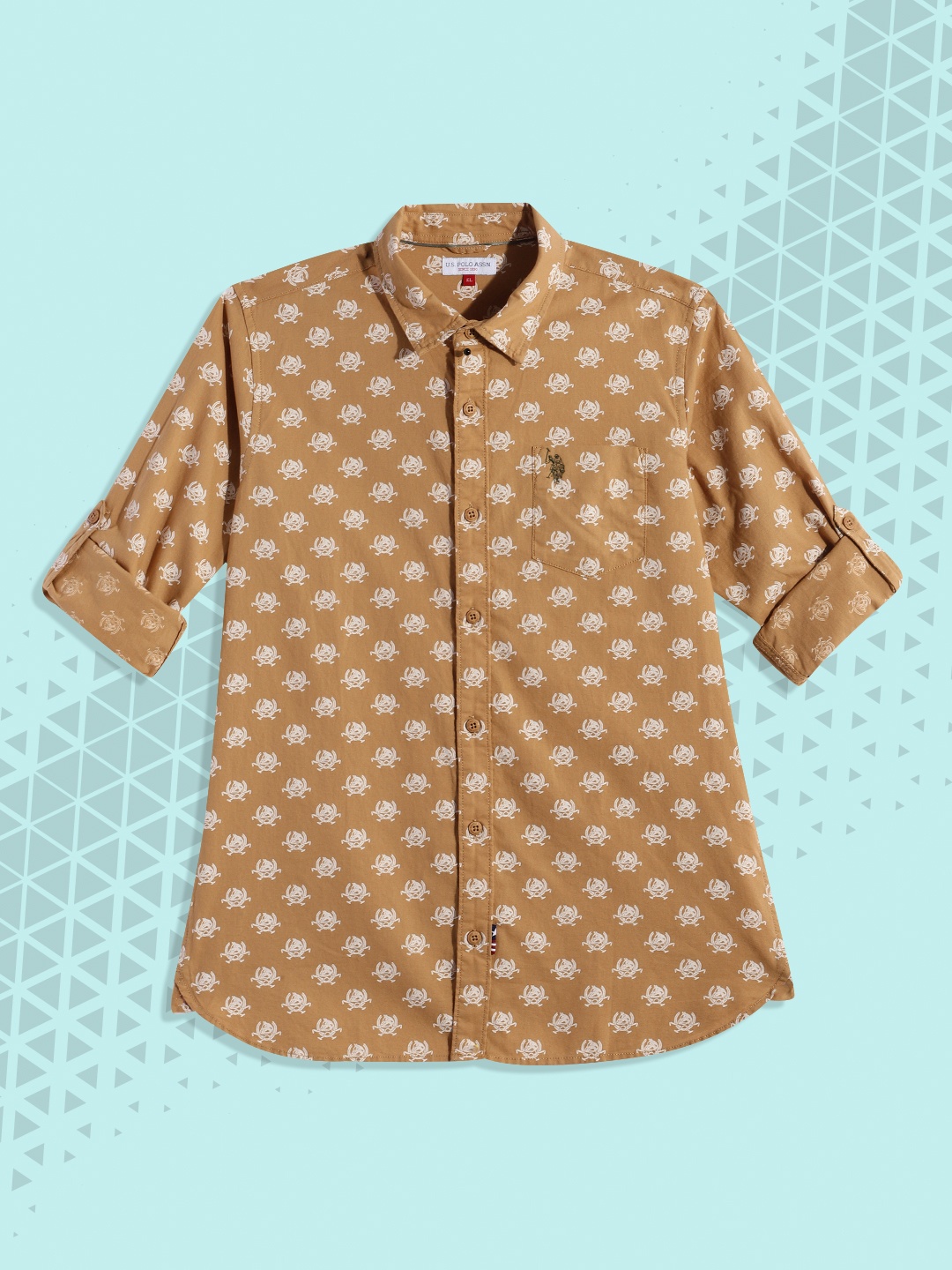 

U.S. Polo Assn. Kids Boys Brown Printed Pure Cotton Casual Shirt