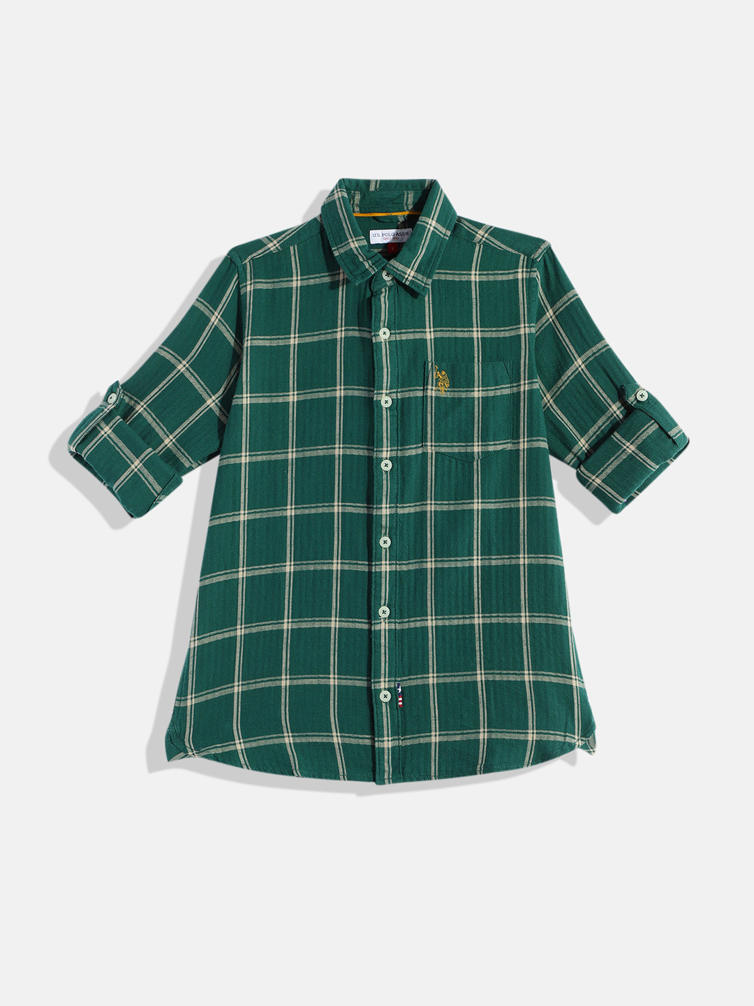 

U.S. Polo Assn. Kids Boys Green Tartan Checked Pure Cotton Casual Shirt, Teal