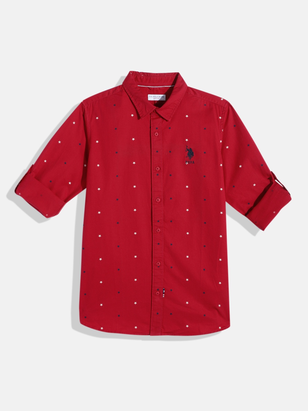 

U.S. Polo Assn. Kids Boys Pure Cotton Printed Casual Shirt, Red