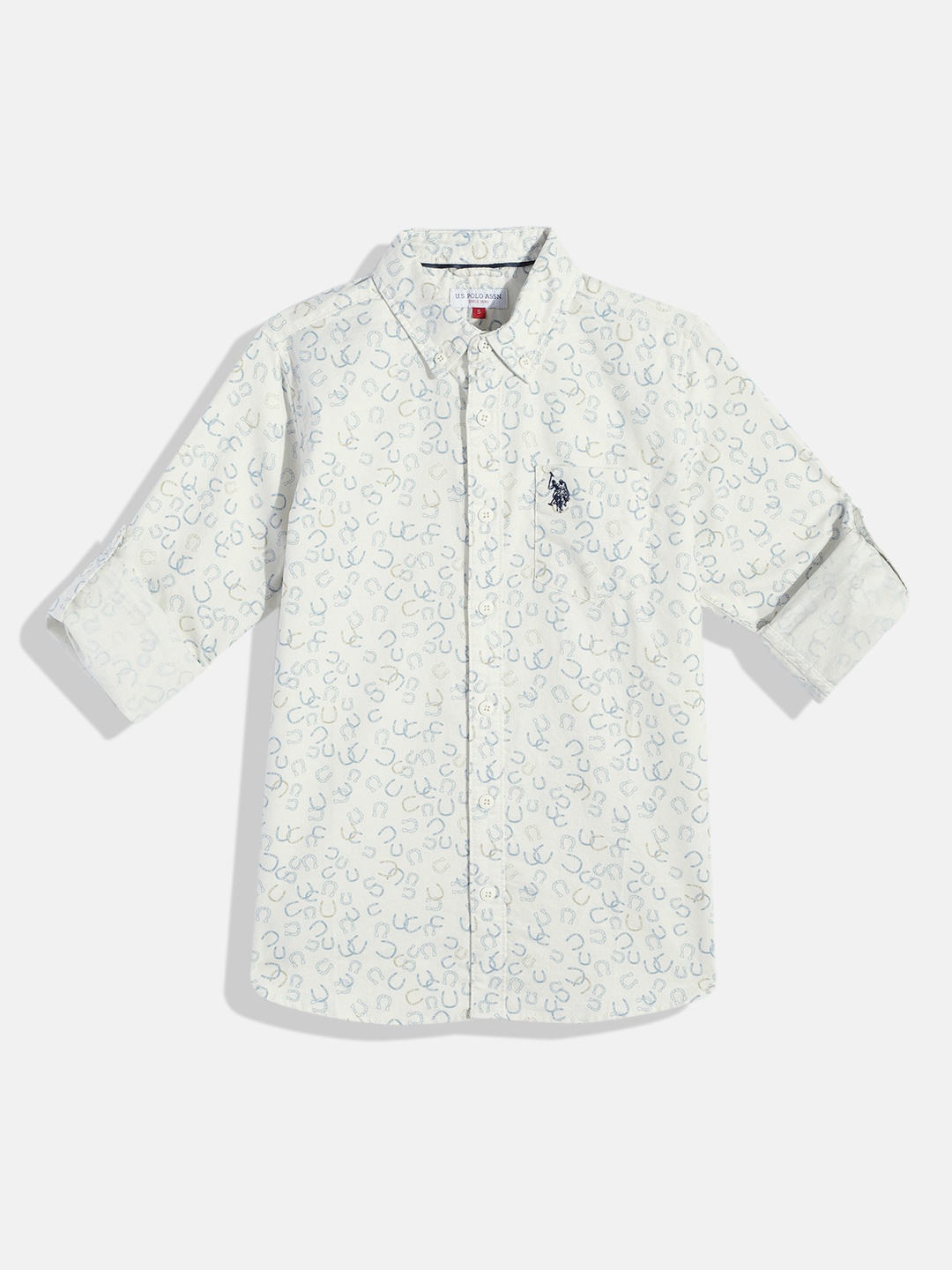 

U.S. Polo Assn. Kids Boys Printed Pure Cotton Casual Shirt, Off white