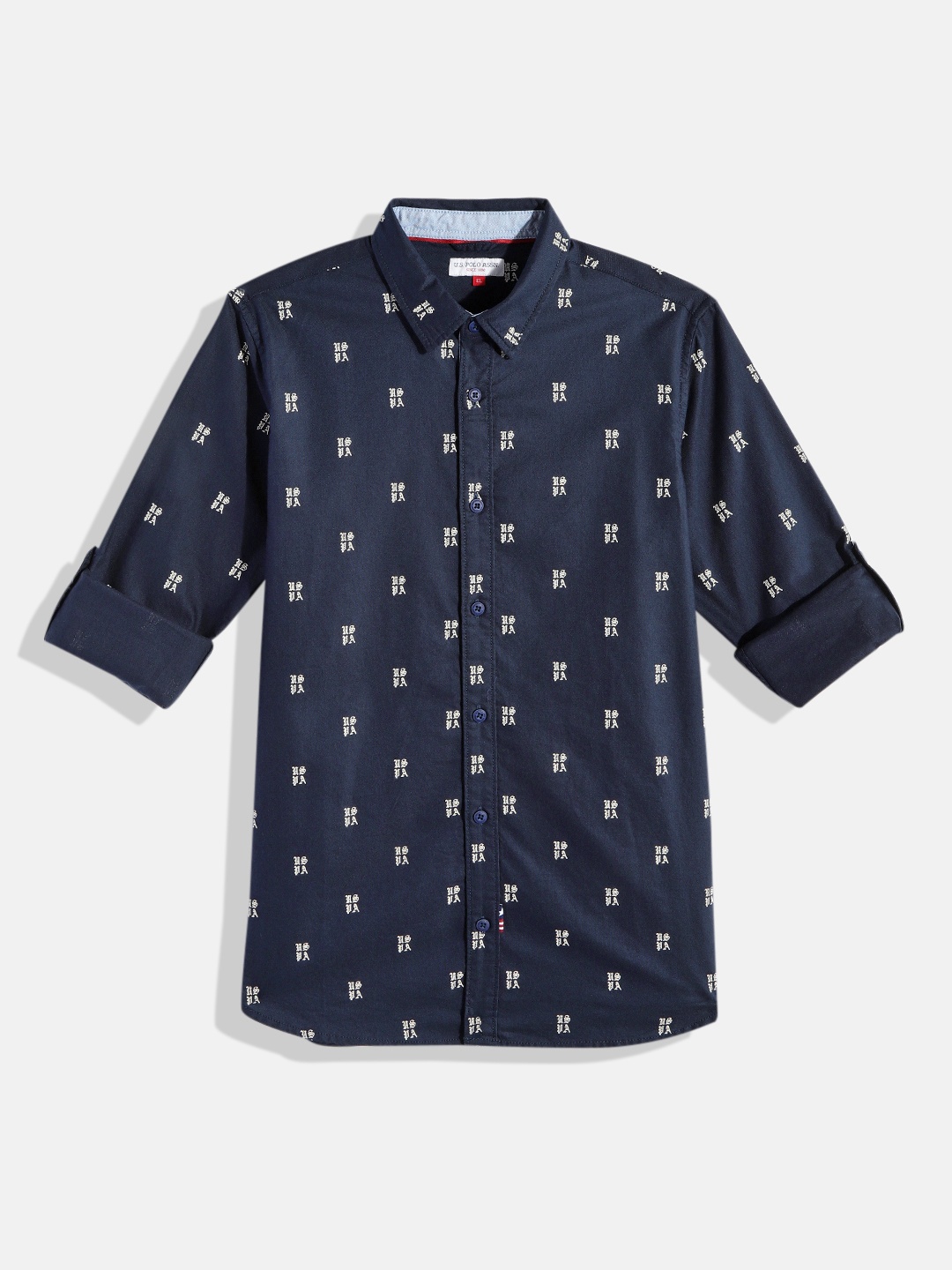 

U.S. Polo Assn. Kids Boys Navy Blue Printed Pure Cotton Casual Shirt