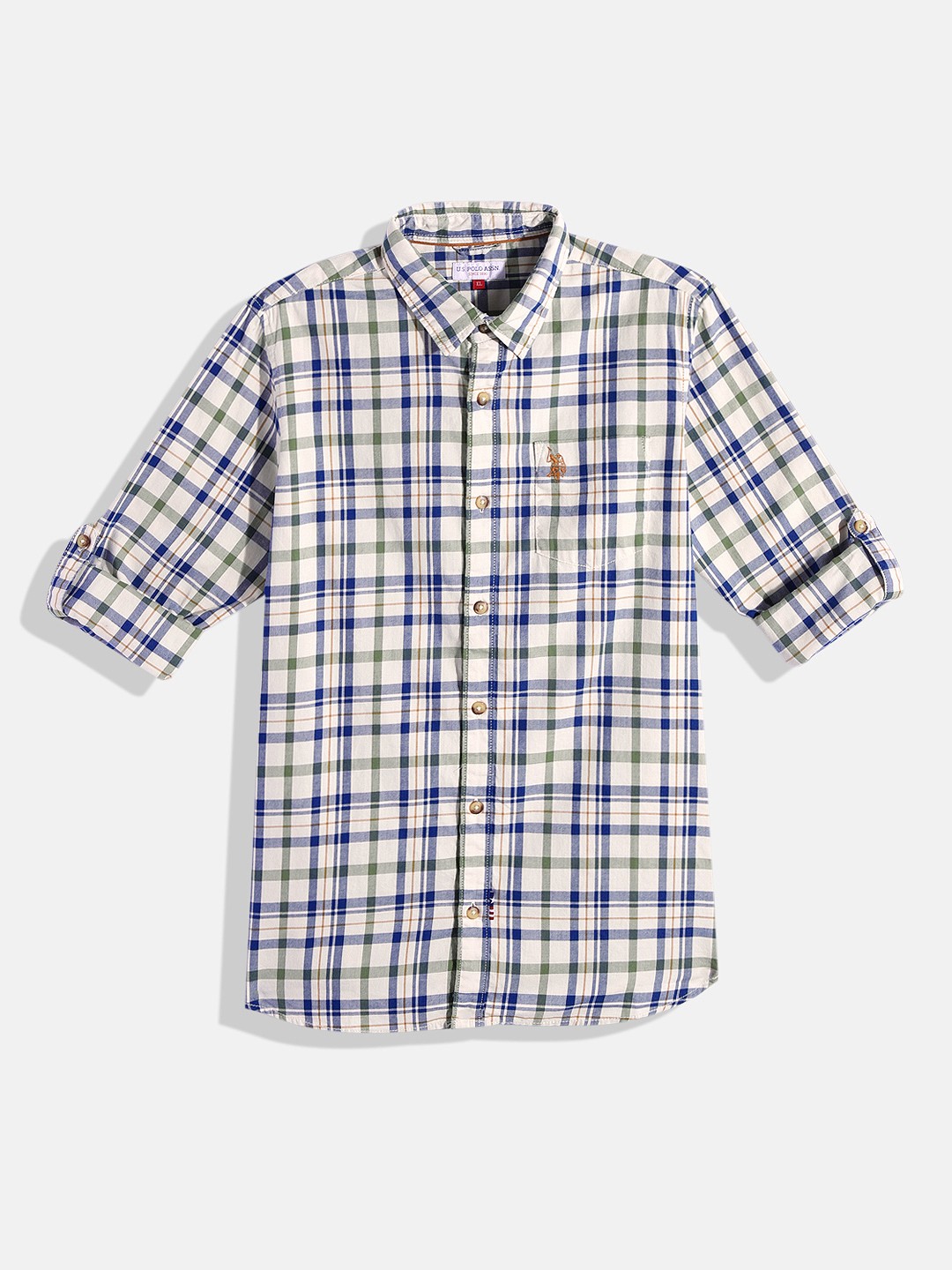 

U.S. Polo Assn. Kids Boys Tartan Checked Opaque Pure Cotton Casual Shirt, Off white