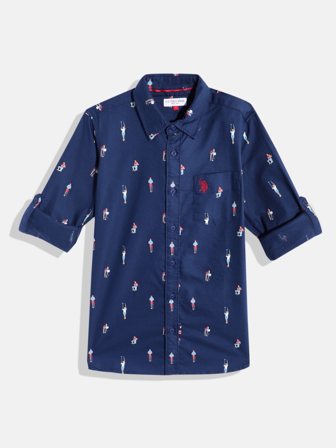 

U.S. Polo Assn. Kids Boys Pure Cotton Conversational Printed Casual Shirt, Navy blue