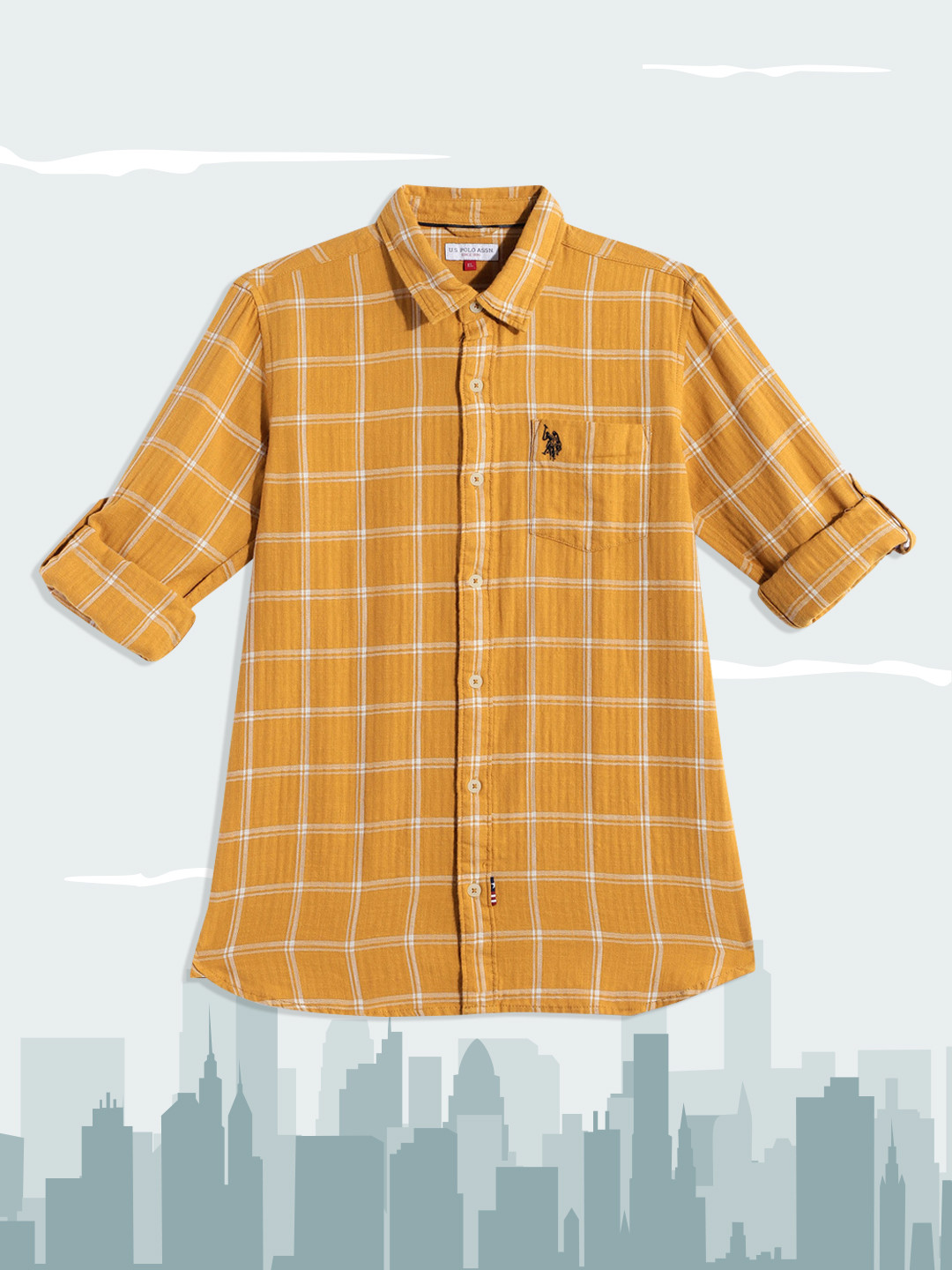 

U S Polo Assn Kids Boys Mustard Tartan Checked Pure cotton Casual Shirt