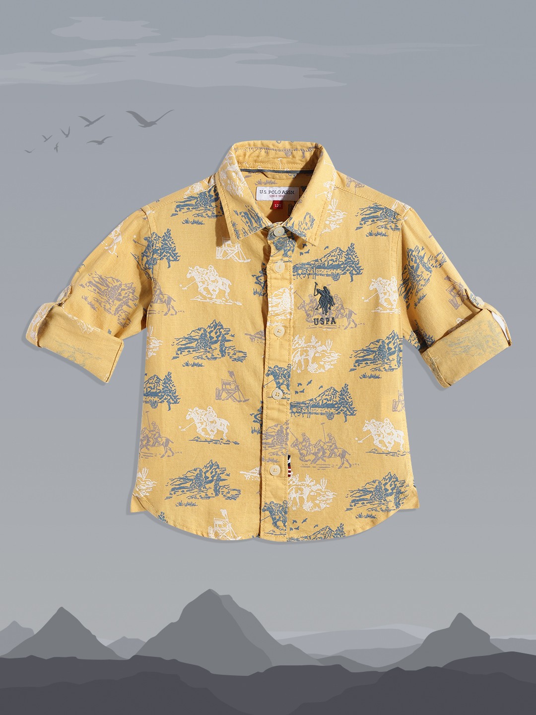 

U S Polo Assn Kids Boys Yellow Printed Casual Shirt