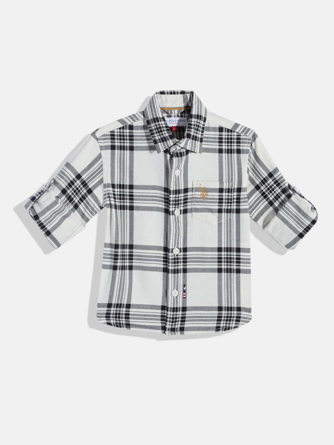 

U.S. Polo Assn. Kids Boys Tartan Checked Pure Cotton Casual Shirt, White