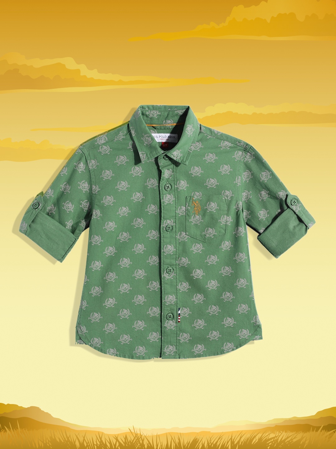 

U.S.Polo Assn. Kids Boys Olive Green Printed Casual Shirt