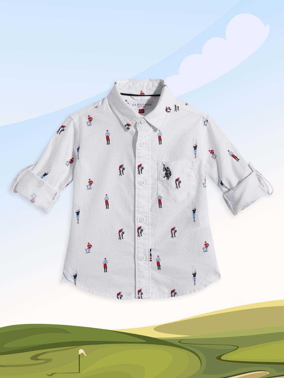 

U S Polo Assn Kids Boys White Printed Pure Cotton Casual Shirt