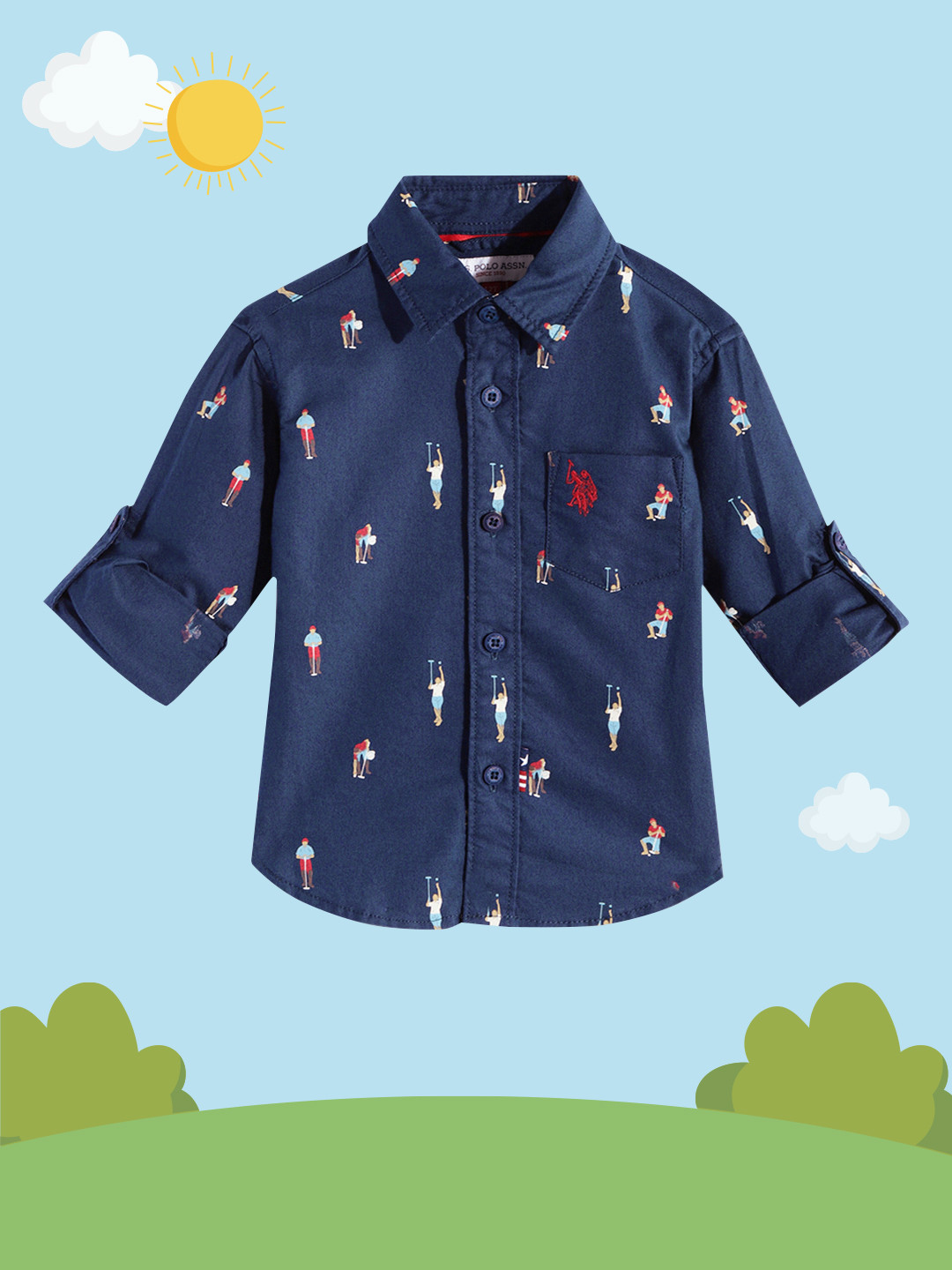

U.S. Polo Assn. Kids Boys Navy Blue Printed Pure Cotton Casual Shirt