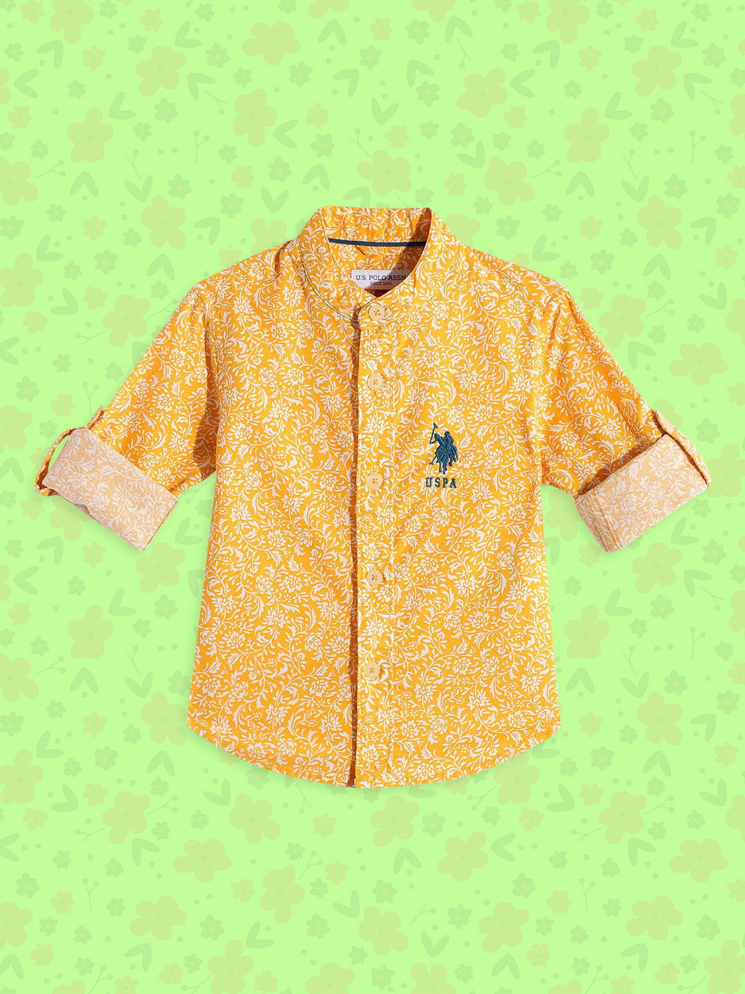 

U.S. Polo Assn. Kids Boys Yellow Floral Printed Pure Cotton Casual Shirt