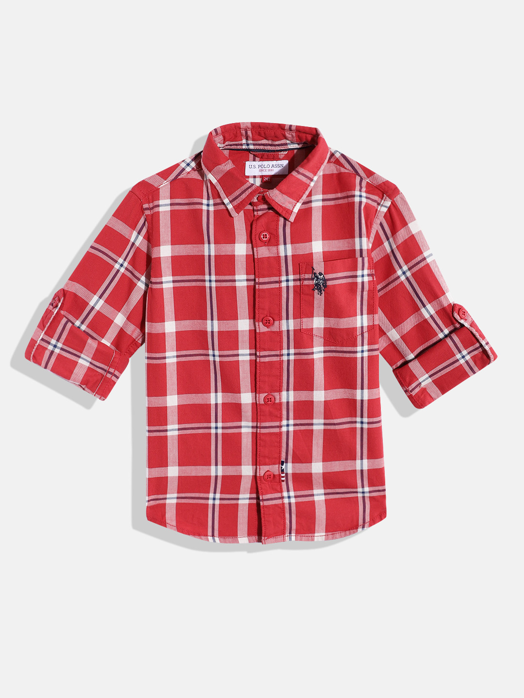 

U.S. Polo Assn. Kids Boys Pure Cotton Tartan Checked Shirt, Red