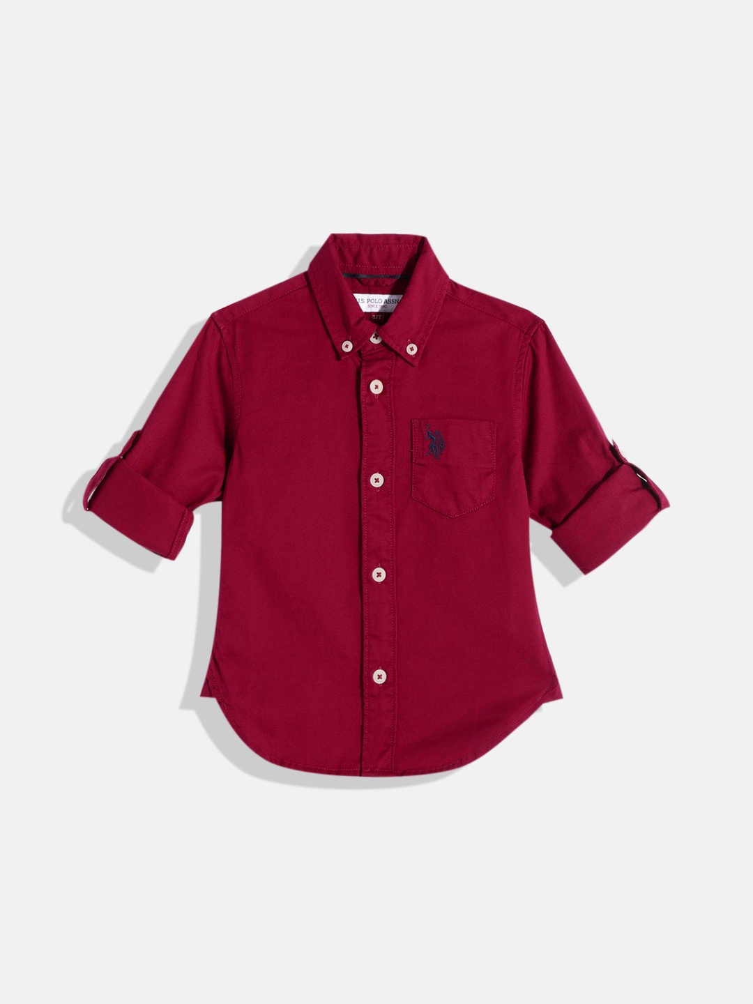 

U.S. Polo Assn. Kids Boys Maroon Solid Pure Cotton Casual Shirt