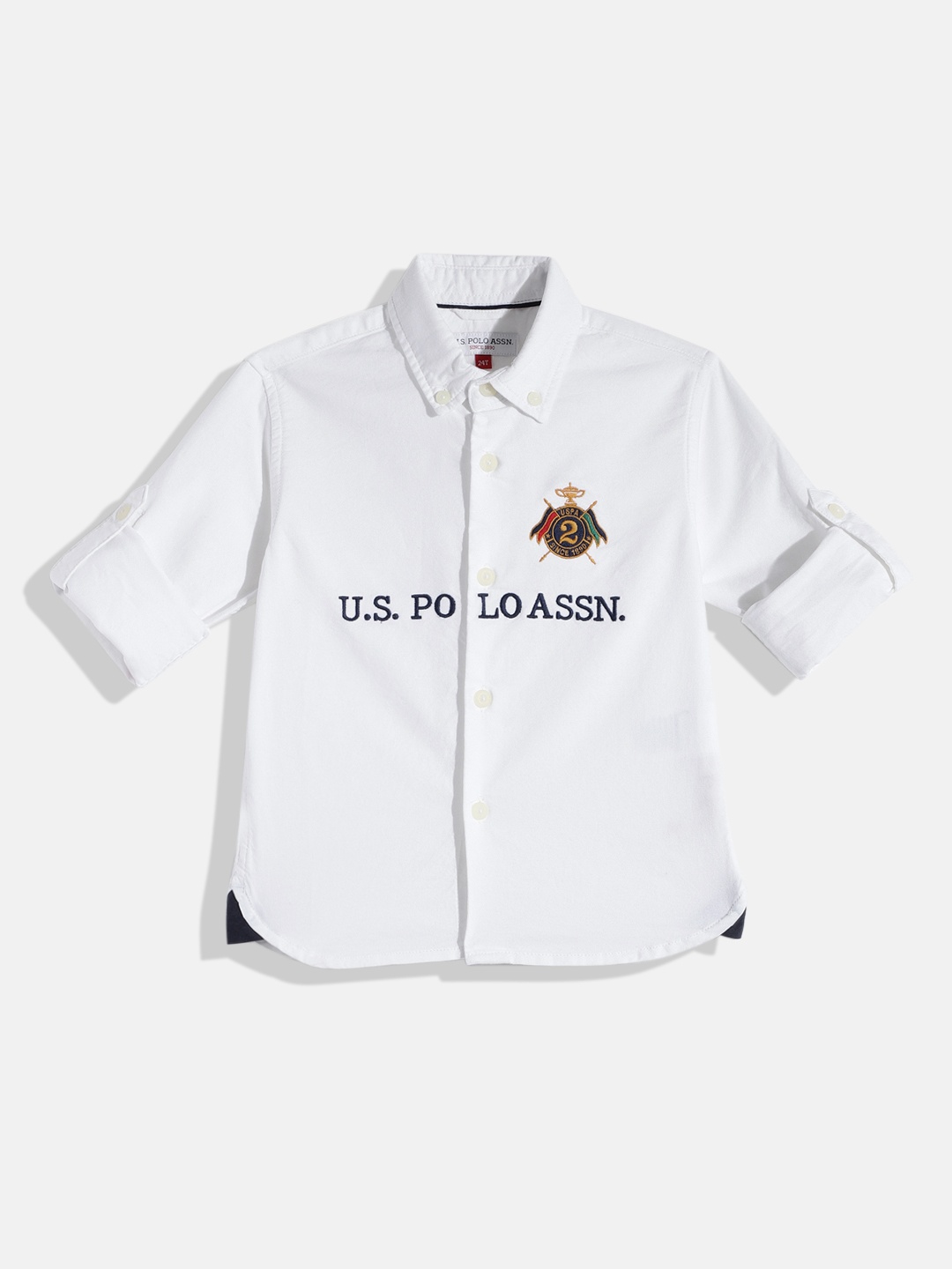 

U.S. Polo Assn. Kids Boys Off-White Brand Logo Embroidered Pure Cotton Casual Shirt