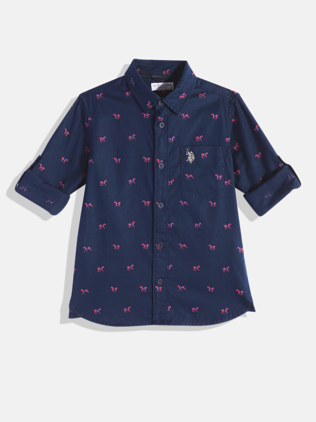

U.S. Polo Assn. Kids Boys Navy Blue Printed Cotton Casual Shirt