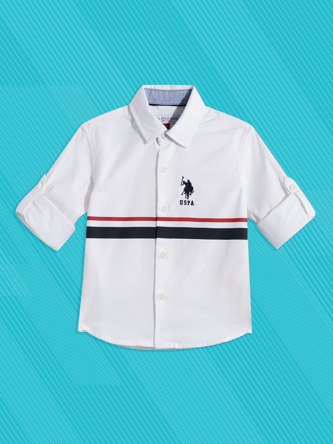

U.S. Polo Assn. Kids Boys White Striped Pure Cotton Casual Shirt