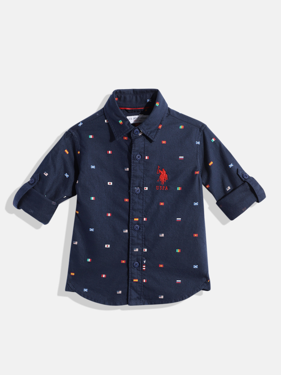 

U.S. Polo Assn. Kids Boys Navy Blue Printed Pure Cotton Casual Shirt