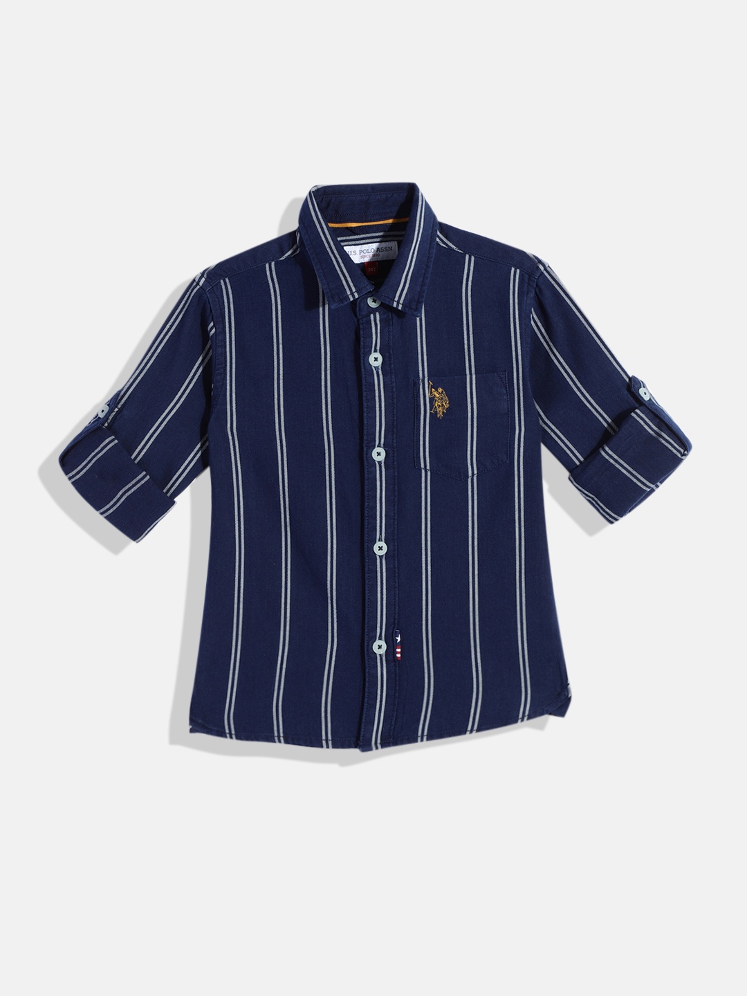 

U.S. Polo Assn. Kids Boys Navy Blue Striped Pure Cotton Casual Shirt