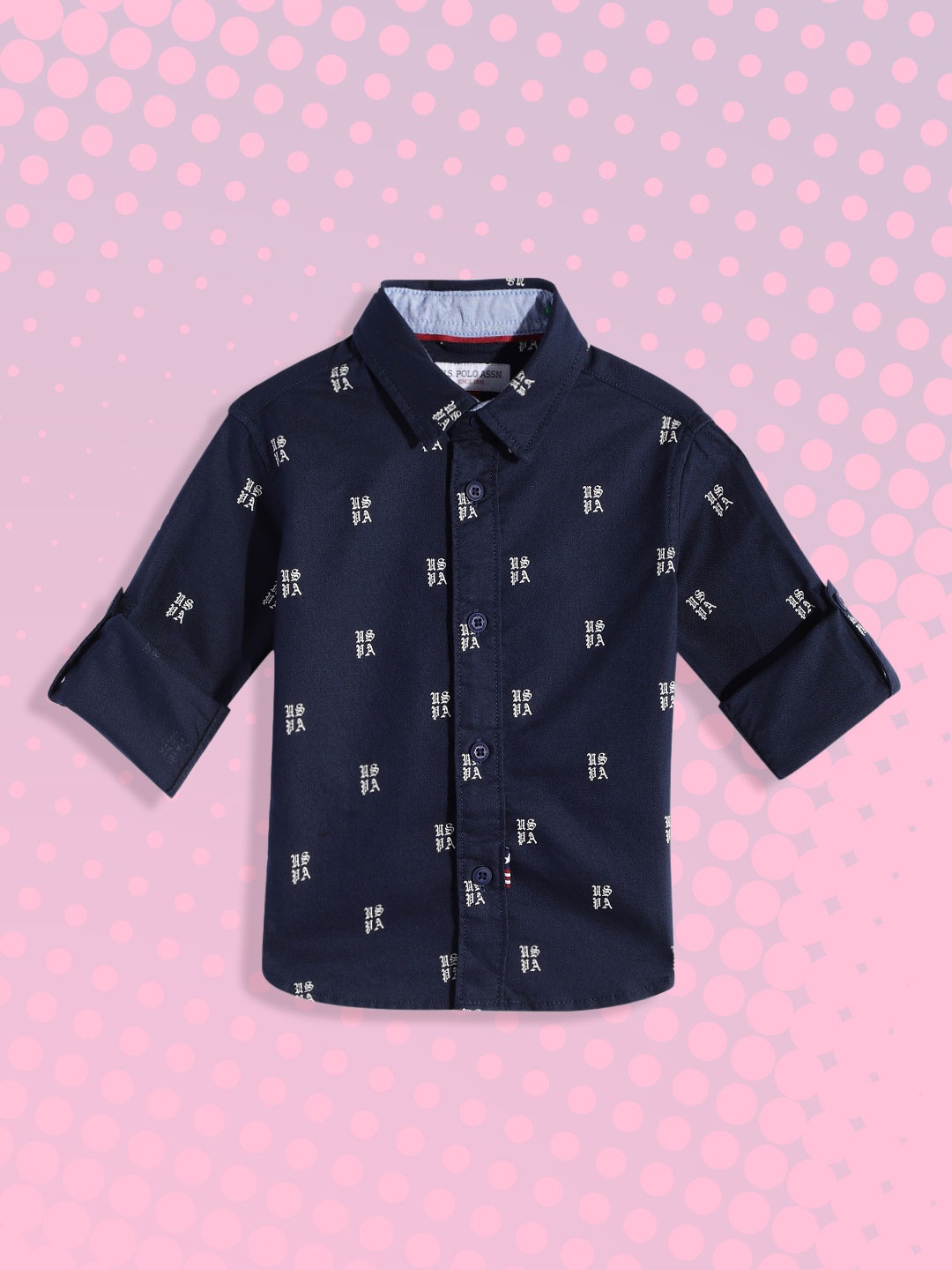 

U.S. Polo Assn. Kids Boys Navy Blue Printed Pure Cotton Casual Shirt