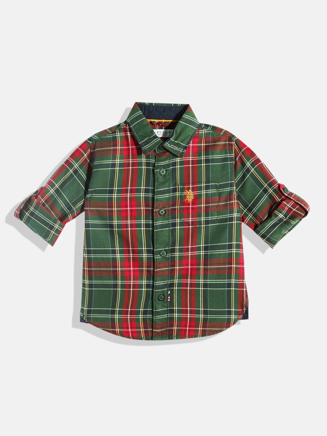 

U.S. Polo Assn. Kids Boys Tartan Checked Pure Cotton Casual Shirt, Green