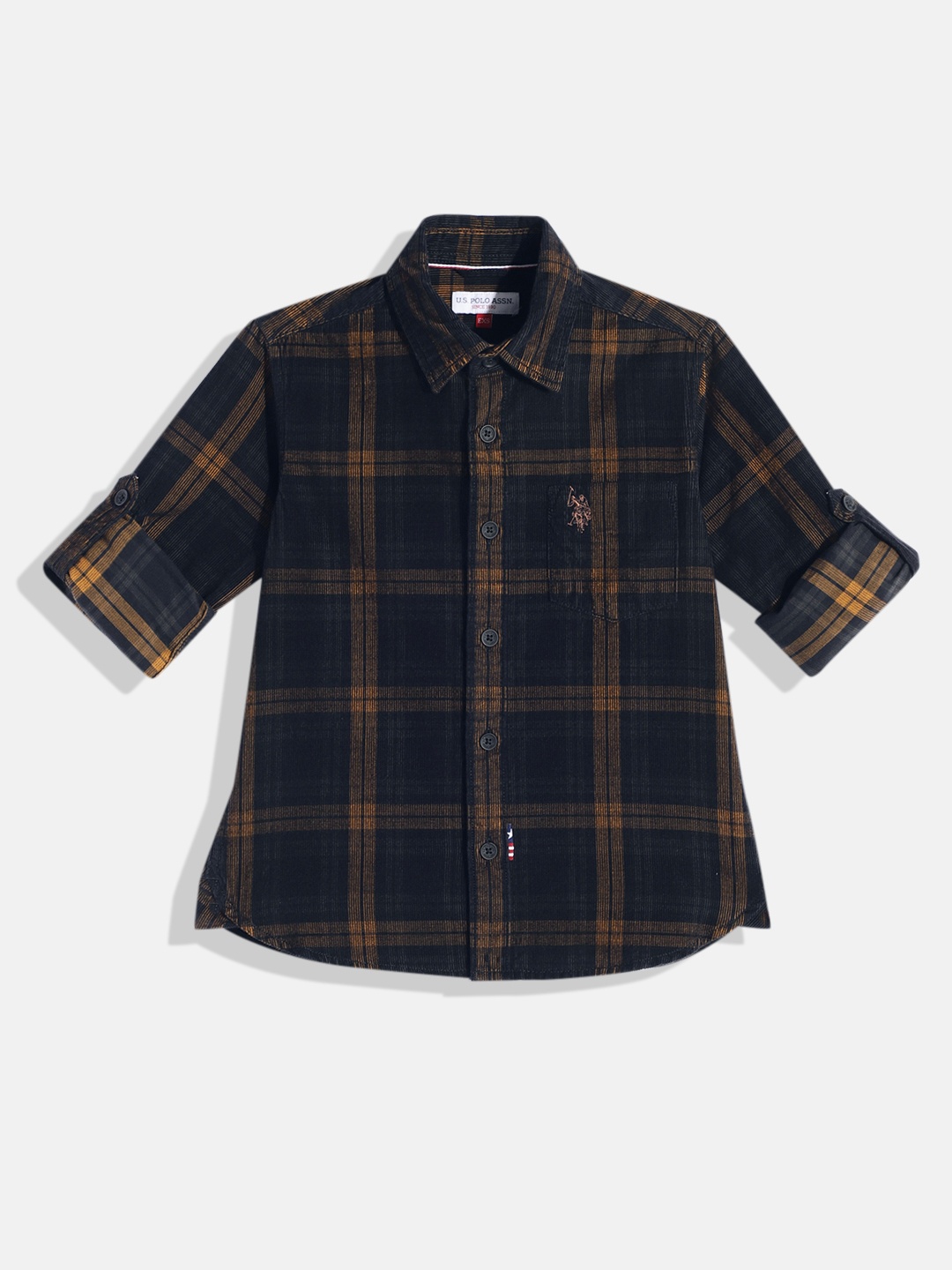 

U.S. Polo Assn. Kids Boys Black Tartan Checked Pure Cotton Casual Shirt