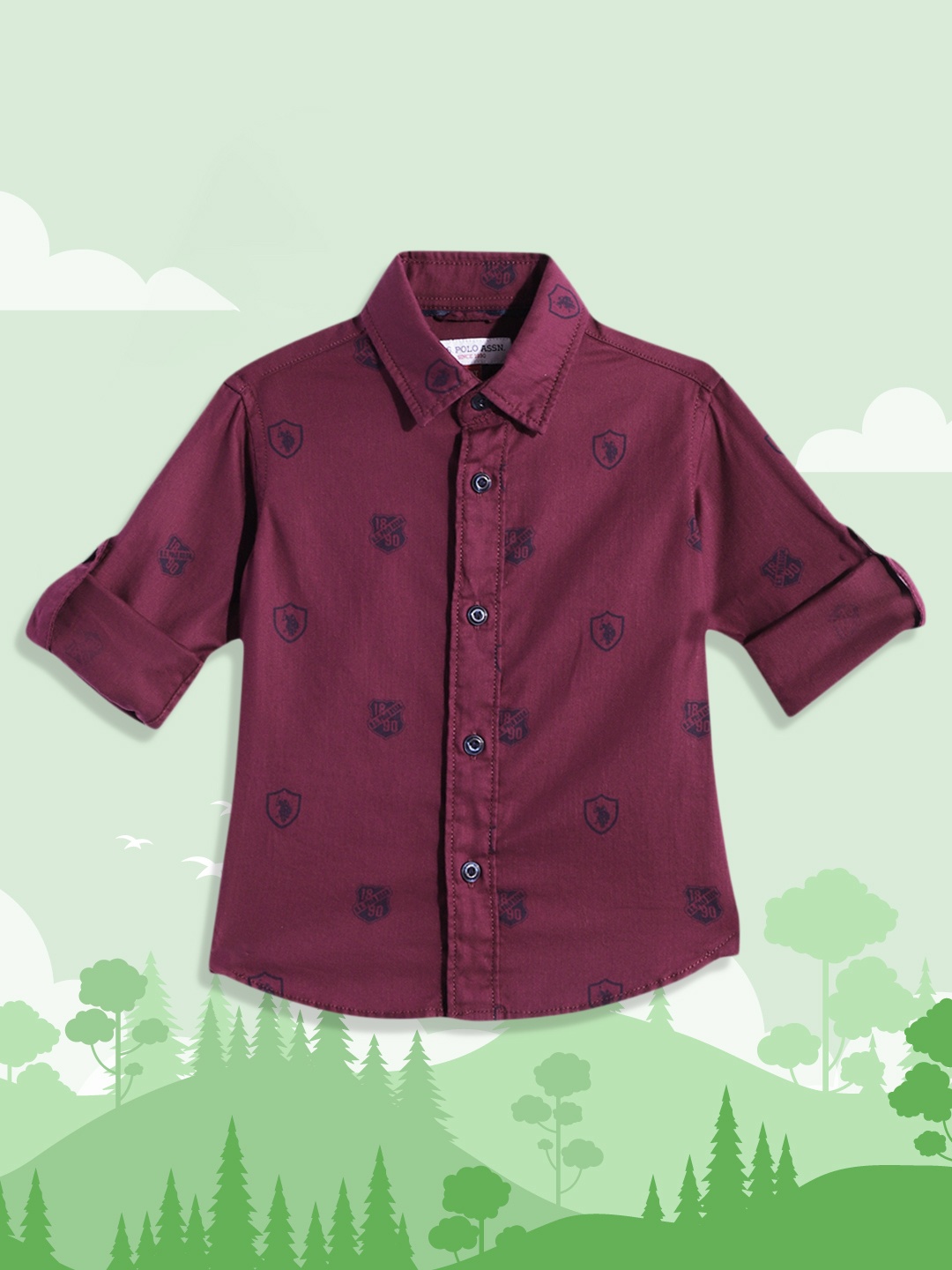 

U.S. Polo Assn. Kids Boys Maroon Printed Pure Cotton Casual Shirt