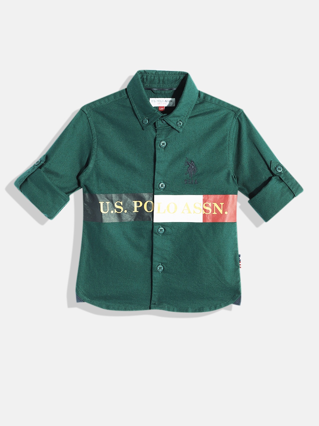 

U.S. Polo Assn. Kids Boys Printed Pure Cotton Casual Shirt, Green