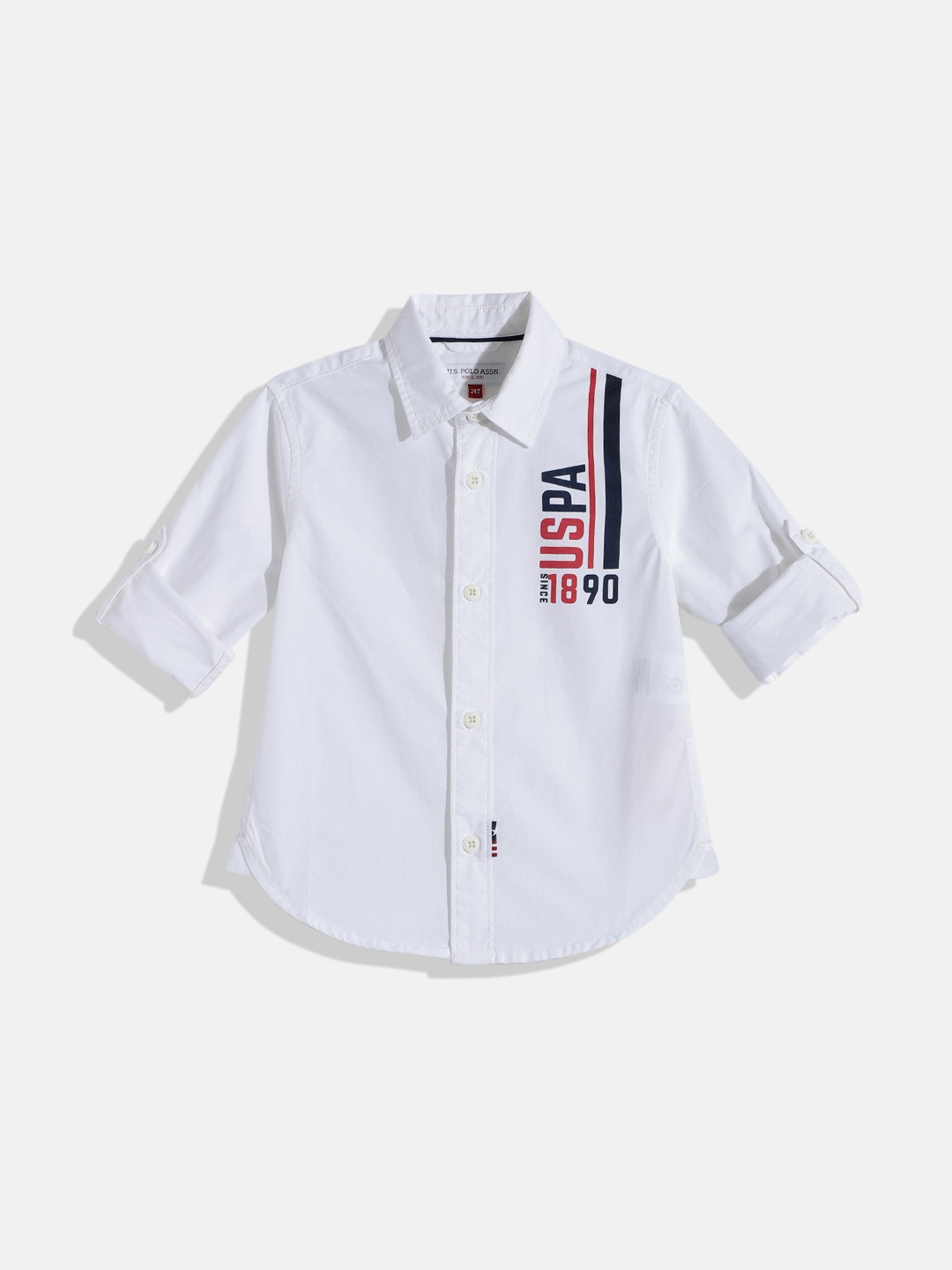 

U.S. Polo Assn. Kids Boys White Brand Logo Printed Pure Cotton Casual Shirt