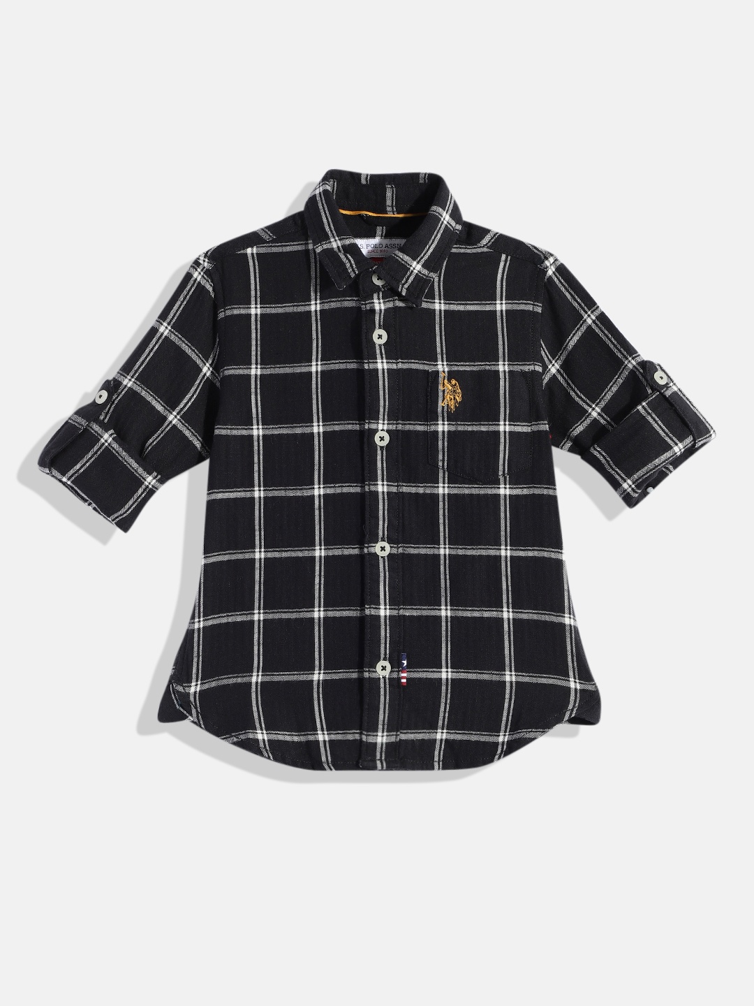 

U.S. Polo Assn. Kids Boys Black Tartan Checked Pure Cotton Casual Shirt