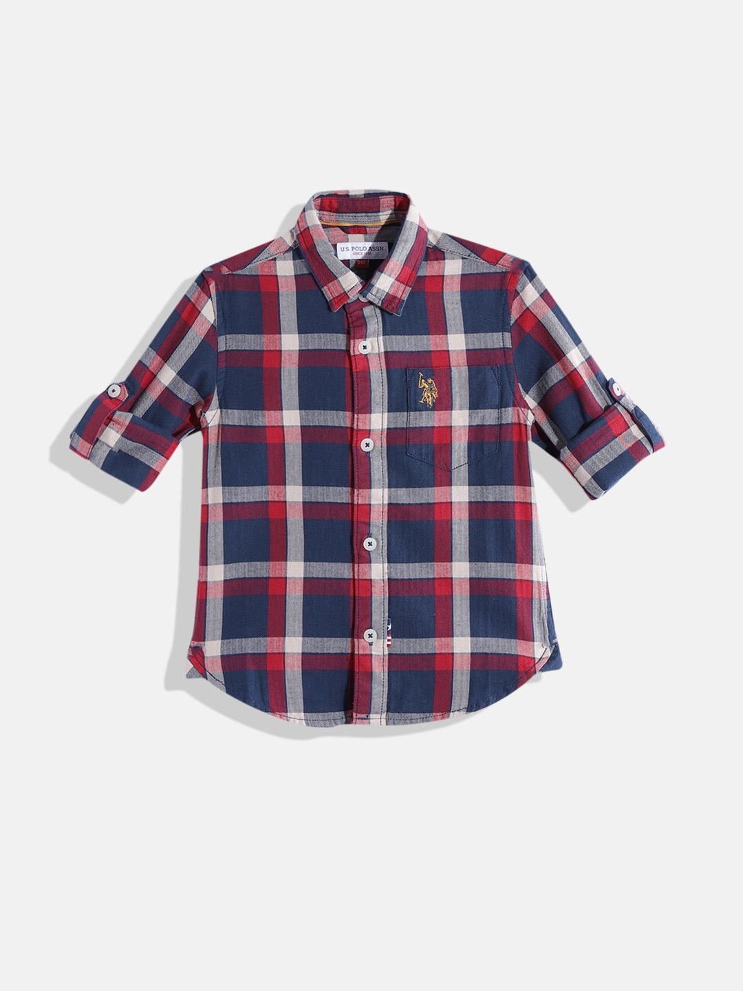 

U.S. Polo Assn. Kids Boys Tartan Checked Pure Cotton Casual Shirt, Red