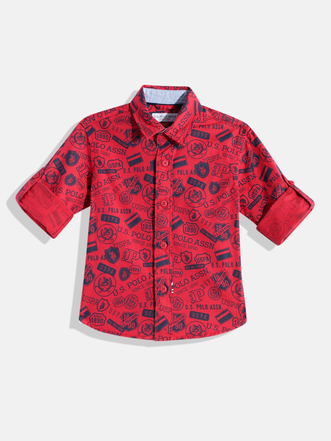 

U.S. Polo Assn. Kids Boys Red Brand Logo Printed Pure Cotton Casual Shirt