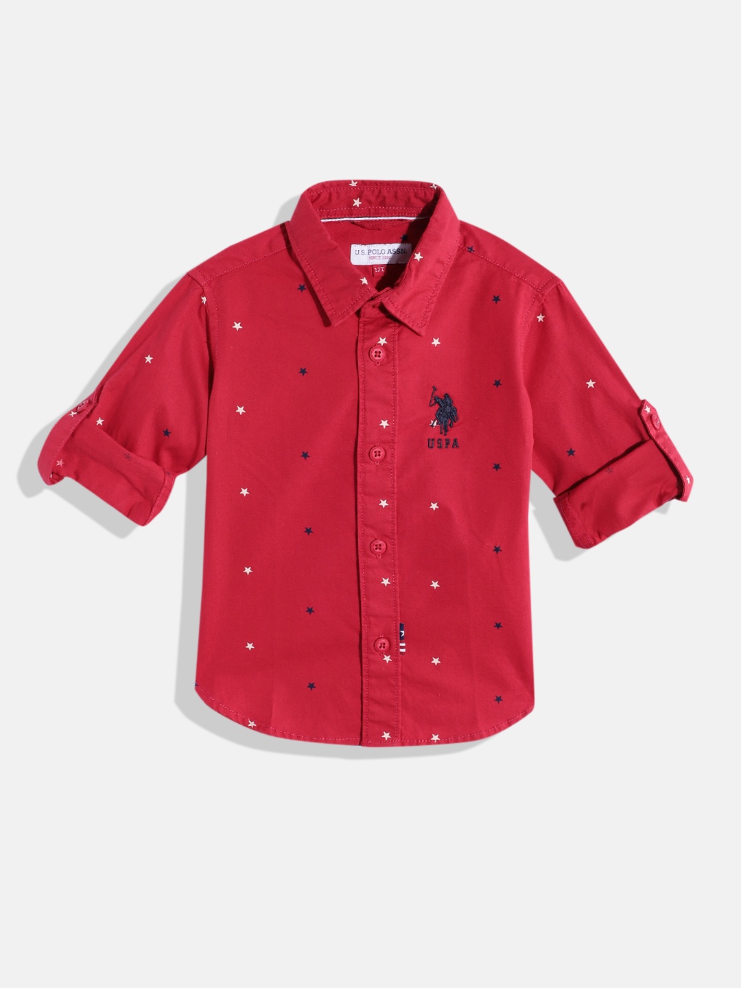 

U.S. Polo Assn. Kids Boys Pure Cotton Conversational Printed Casual Shirt, Red