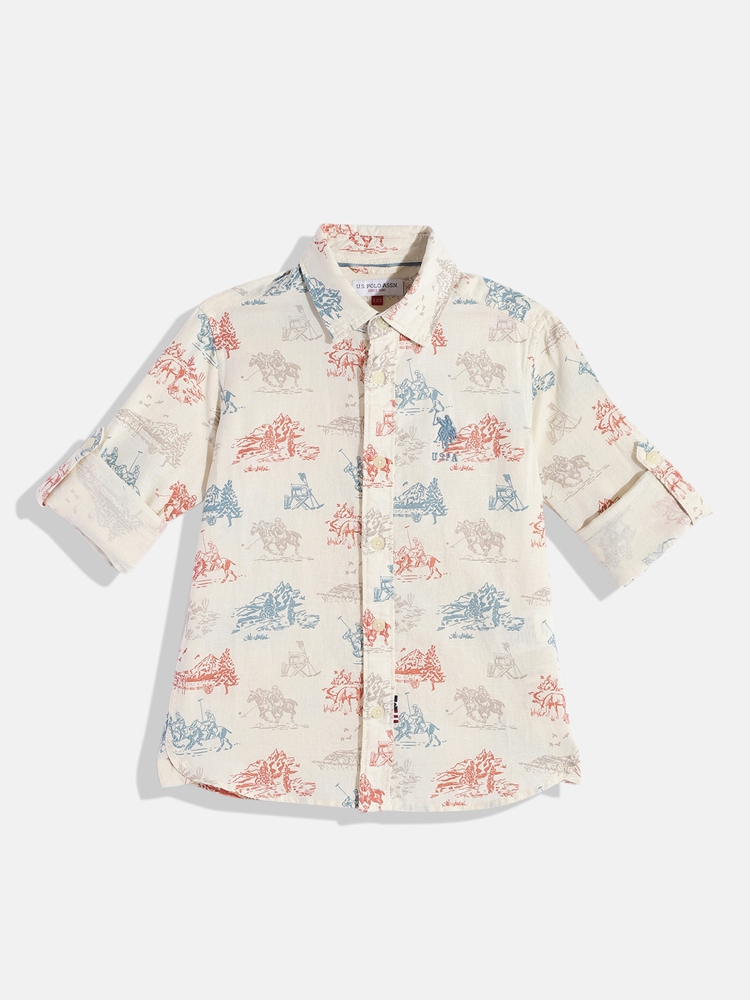 

U.S. Polo Assn. Kids Boys Off White Printed Casual Shirt