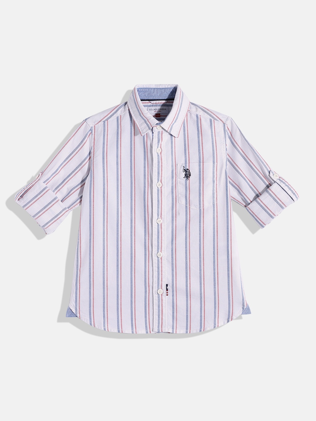 

U.S. Polo Assn. Kids Boys White Striped Pure Cotton Casual Shirt