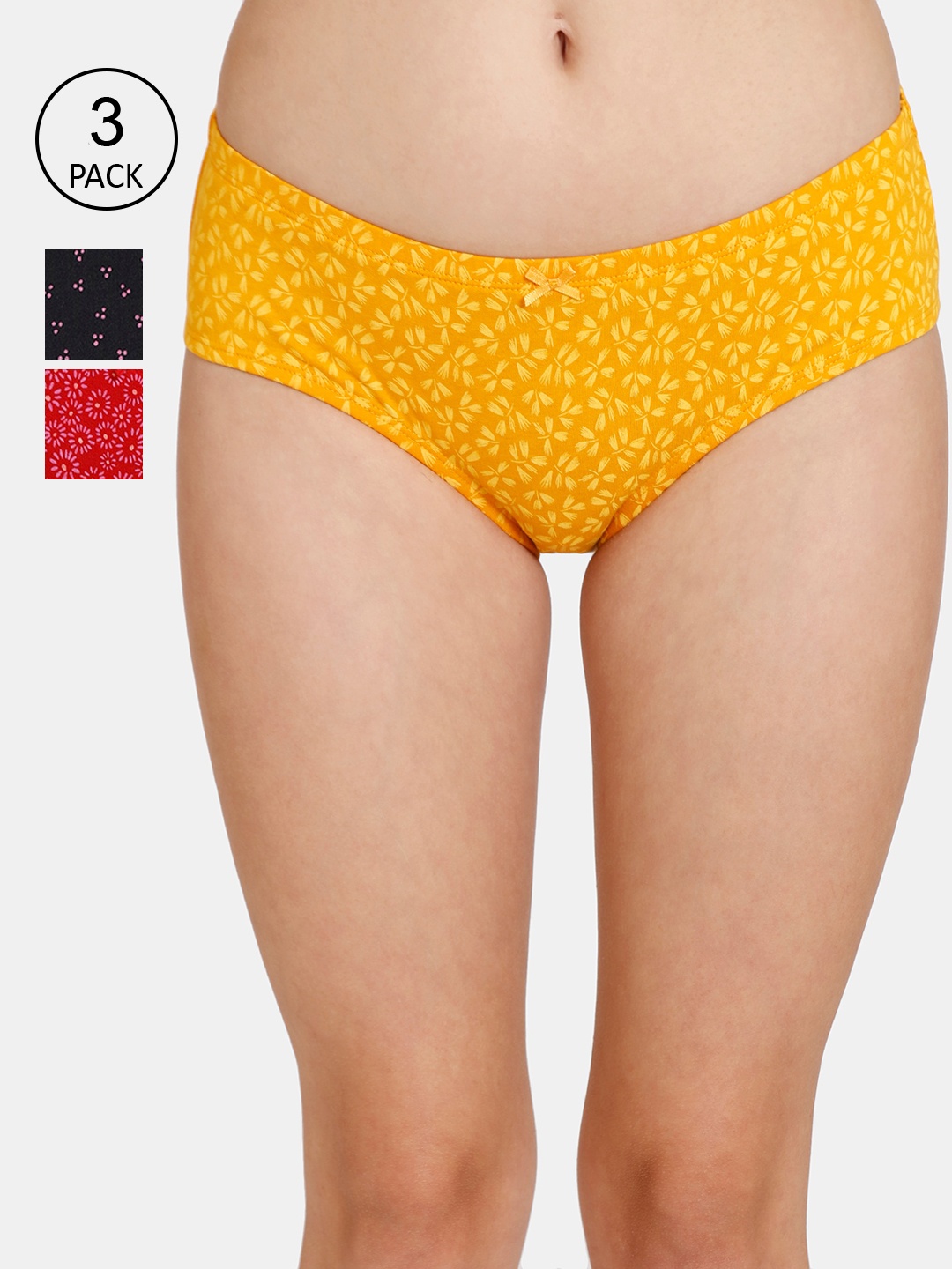 

Rosaline by Zivame Women Yellow & Black Pack Of 3 Assorted Hipster Briefs
