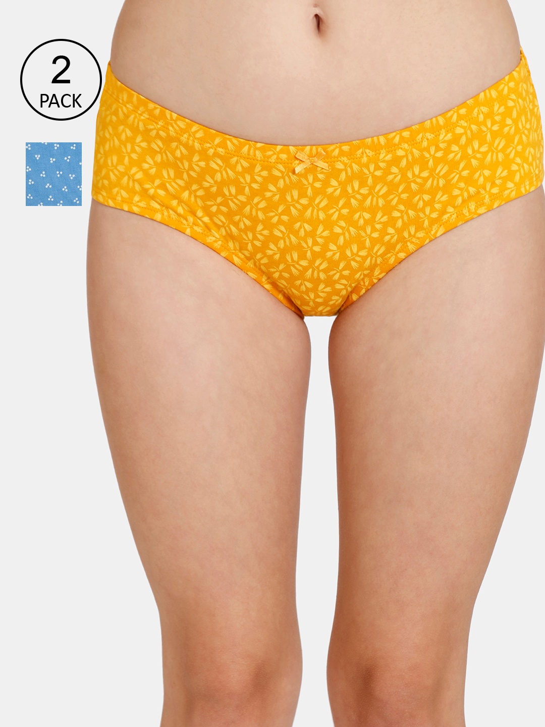 

Rosaline by Zivame Women Pack Of 2 Printed Hipster Pure Cotton Briefs, Yellow