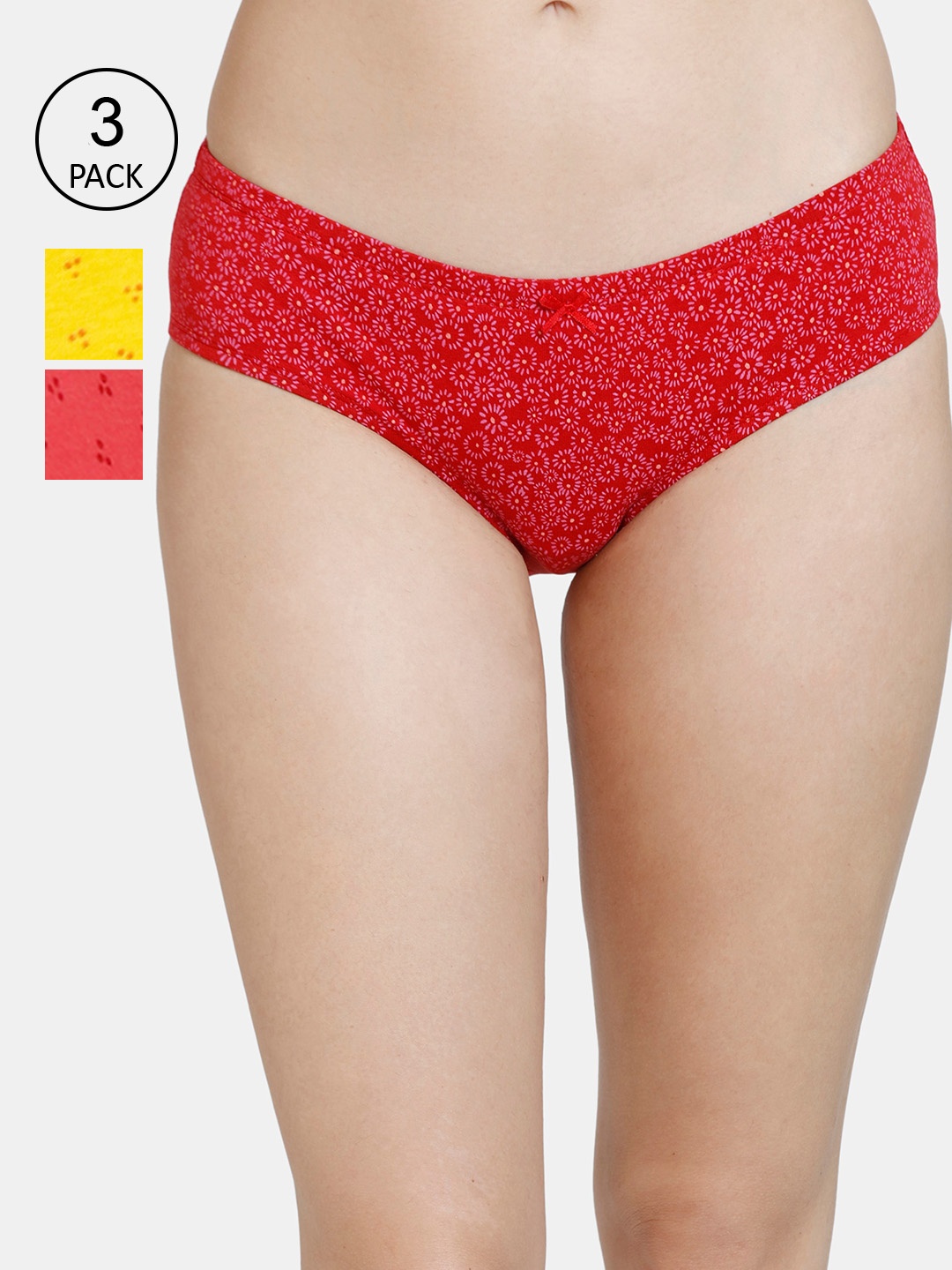 

Rosaline by Zivame Women Pack Of 3 Assorted Pure Cotton Low-Rise Hipster Briefs, Red