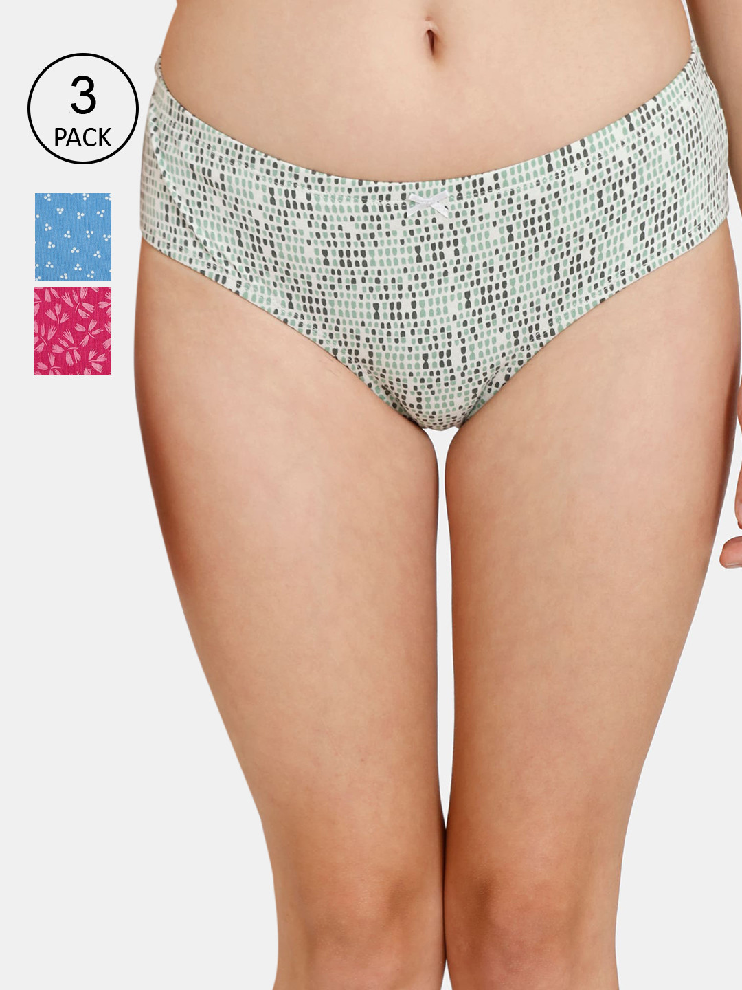 

Rosaline by Zivame Women Pack Of 3 Assorted Printed Low-Rise Pure Cotton Briefs