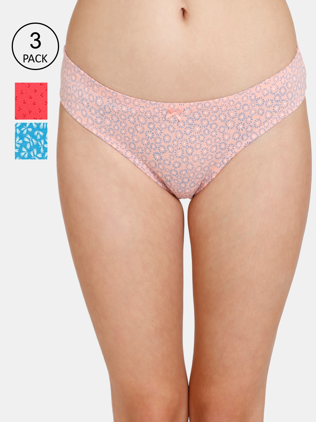 

Rosaline by Zivame Women Pack Of 3 Assorted and Blue Pure Cotton Hipster Briefs
