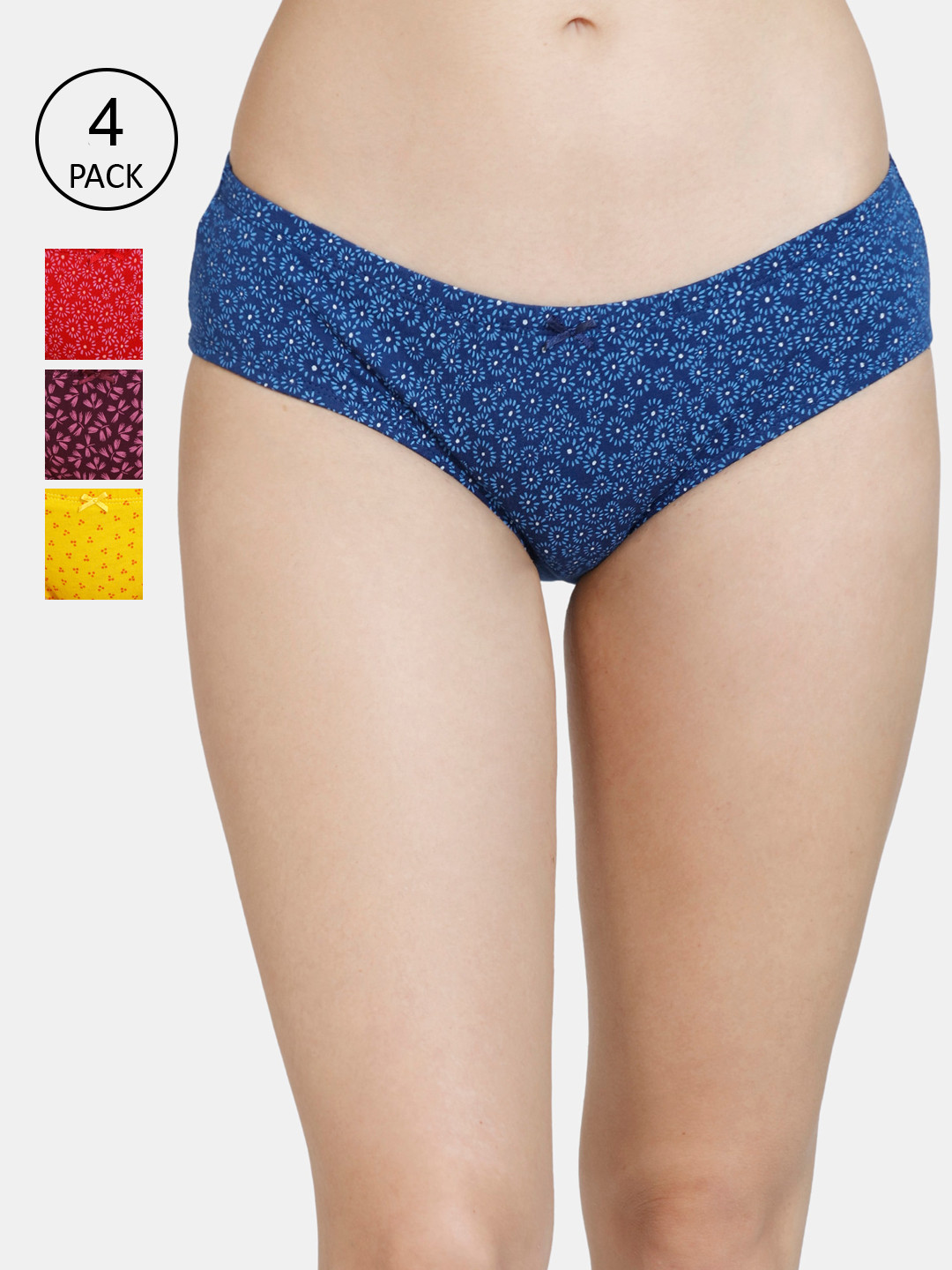 

Rosaline by Zivame Women Pack Of 4 Printed Pure Cotton Bikini, Blue