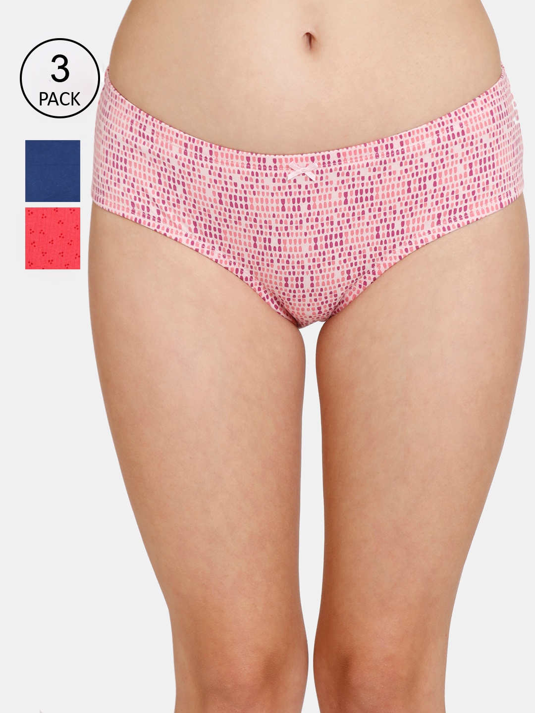 

Rosaline by Zivame Pack of 3 Printed Low Rise Full Coverage Hipster Briefs, Navy blue