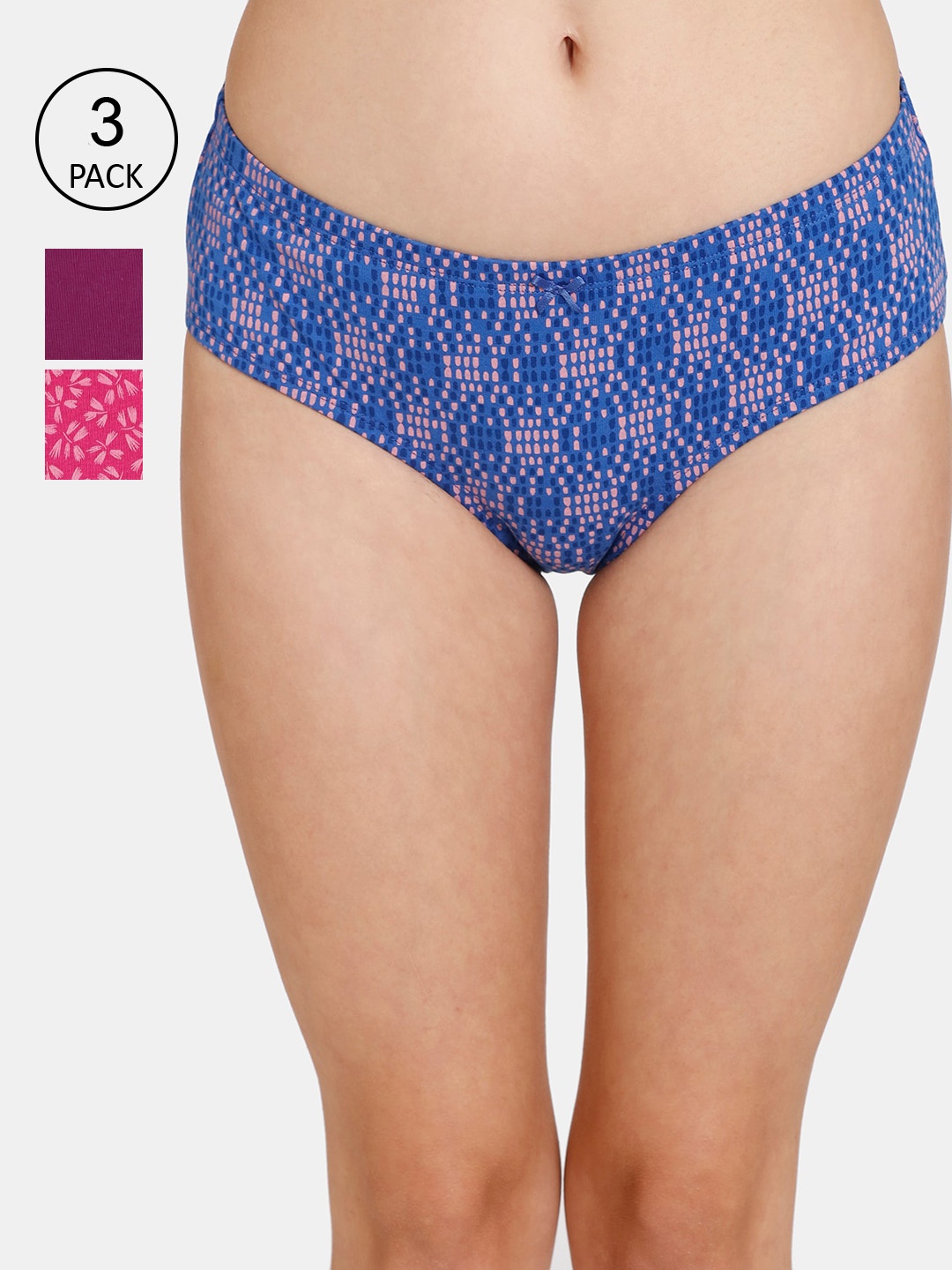 

Rosaline by Zivame Women Pack of 3 Printed Pure Cotton Hipster Briefs, Blue