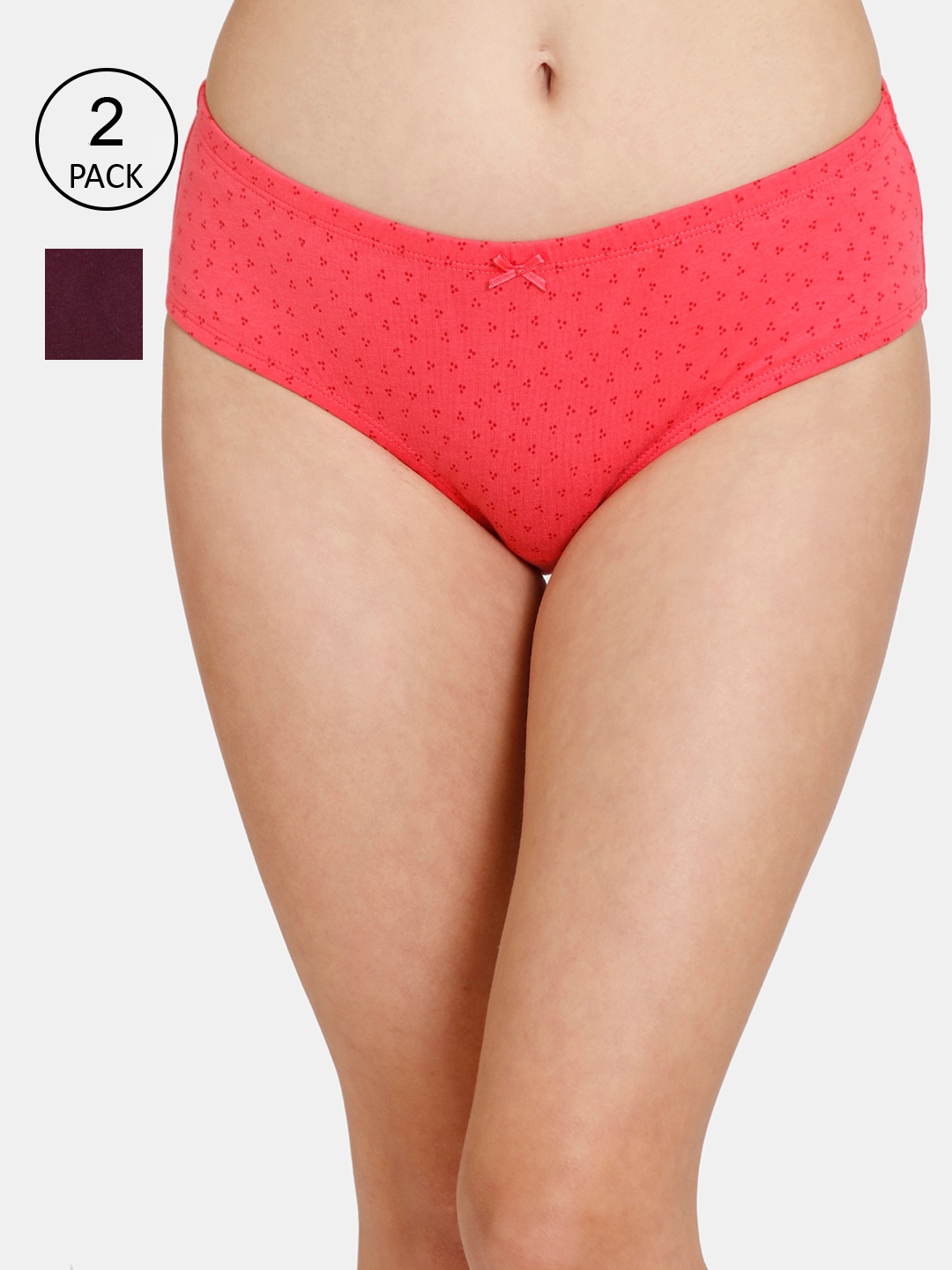 

Rosaline by Zivame Women Pack Of 2 Assorted Cotton Hipster Briefs, Multi