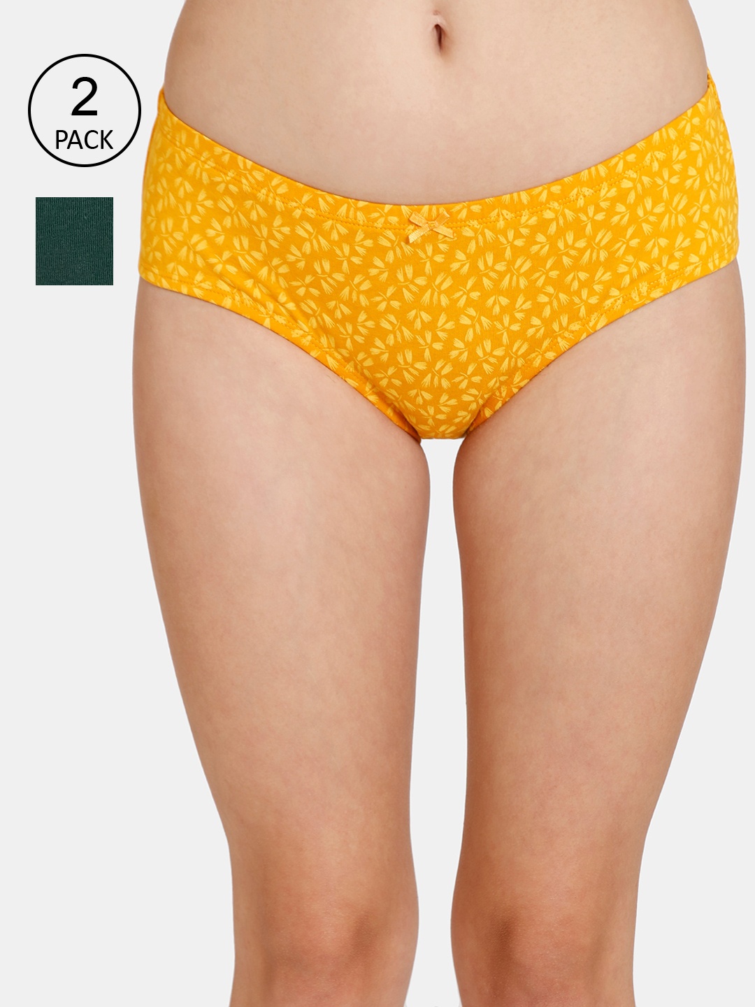 

Rosaline by Zivame Women Set of 2 Yellow & Green Low Rise Cotton Hipster Briefs