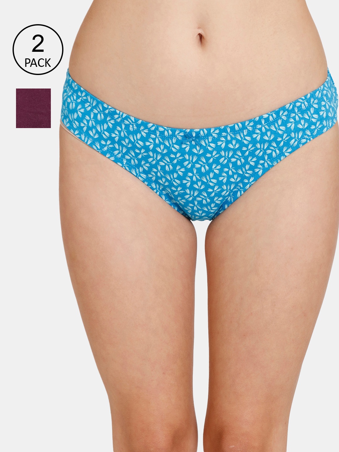 

Rosaline by Zivame Pack of 2 Blue & Violet Cotton Low Rise Bikini RO2041FASHJDAST