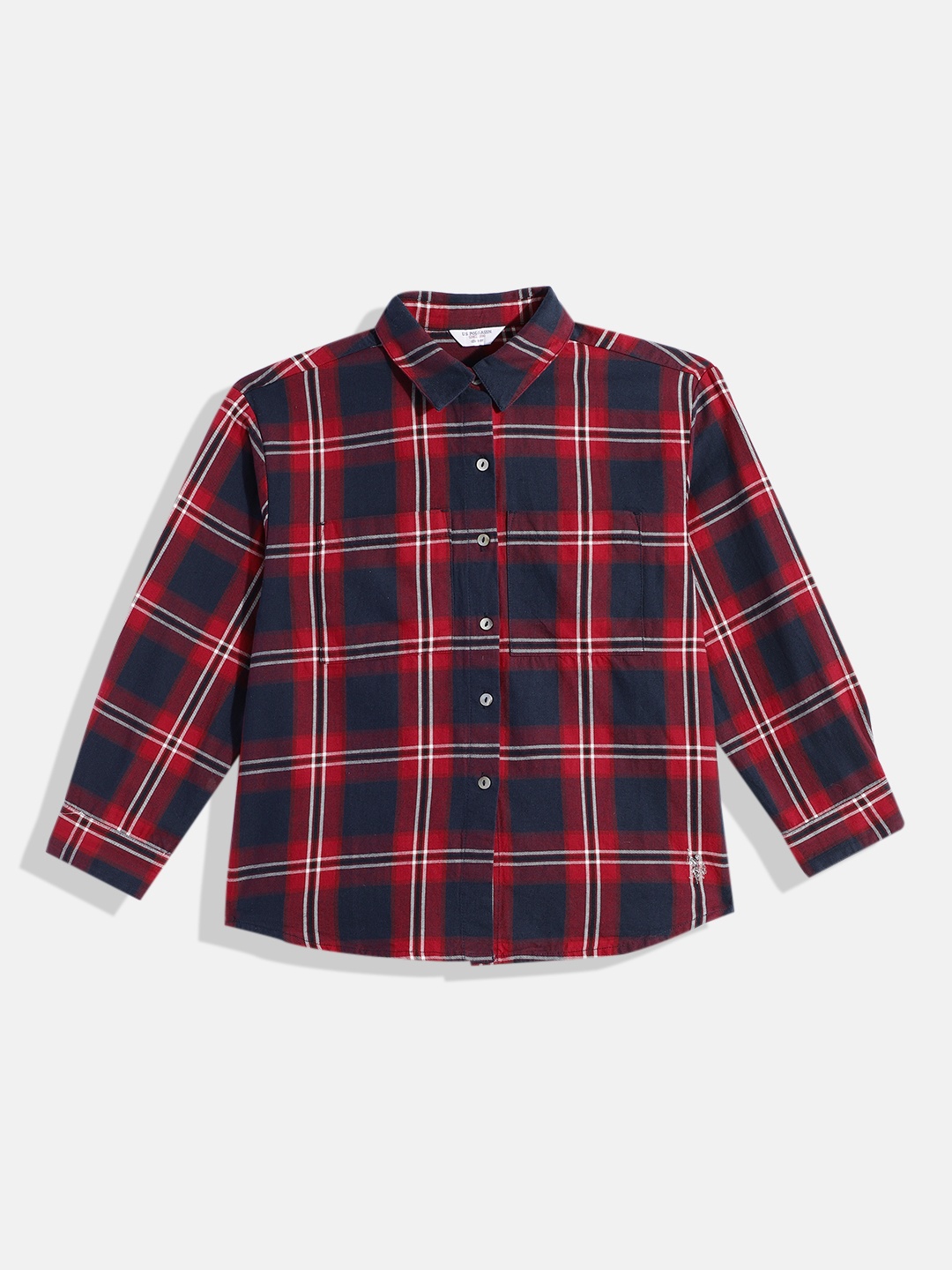 

U.S. Polo Assn. Kids Girls Checked Pure Cotton Casual Shirt, Red