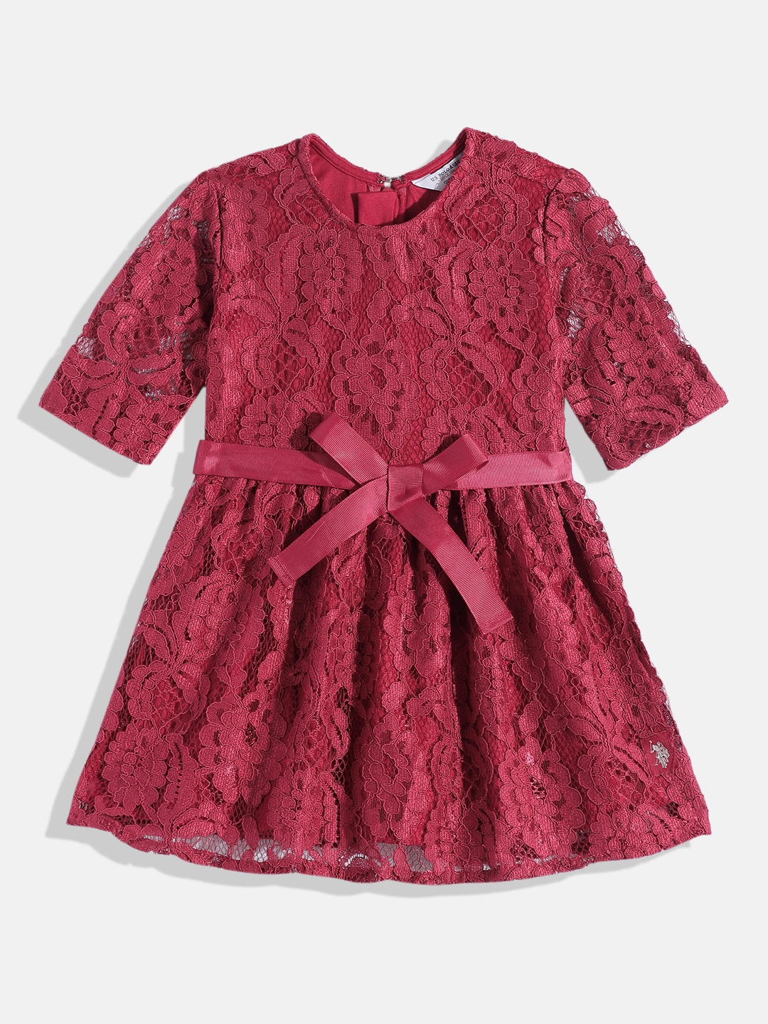 

U.S. Polo Assn. Kids Girls Self Design Fit & Flare Dress, Red