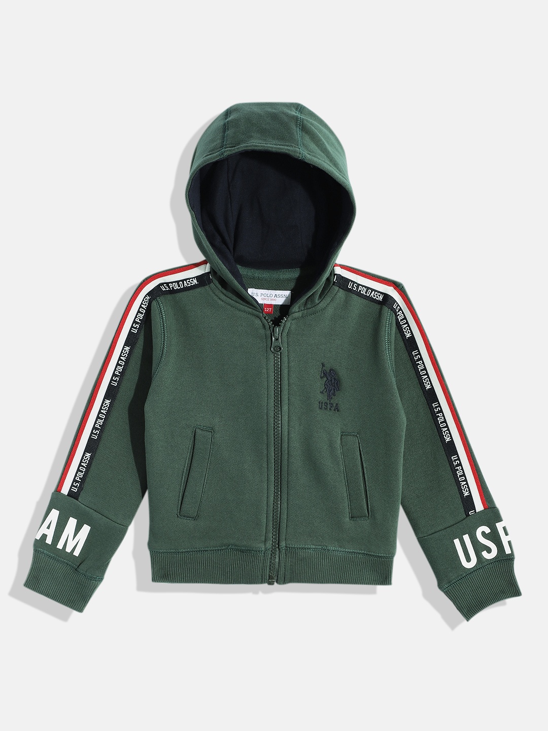 

U.S. Polo Assn. Kids Boys Green Hooded Front-Open Sweatshirt