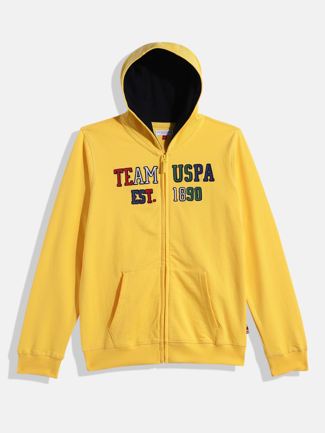 

U.S. Polo Assn. Kids Boys Yellow Brand Logo Self Design Hooded Pure Cotton Sweatshirt