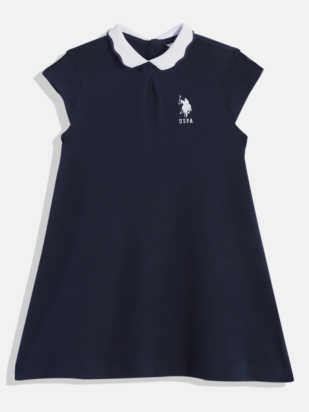 

U.S. Polo Assn. Kids Girls Navy Blue Peter Pan Collar Pure Cotton T-shirt Dress